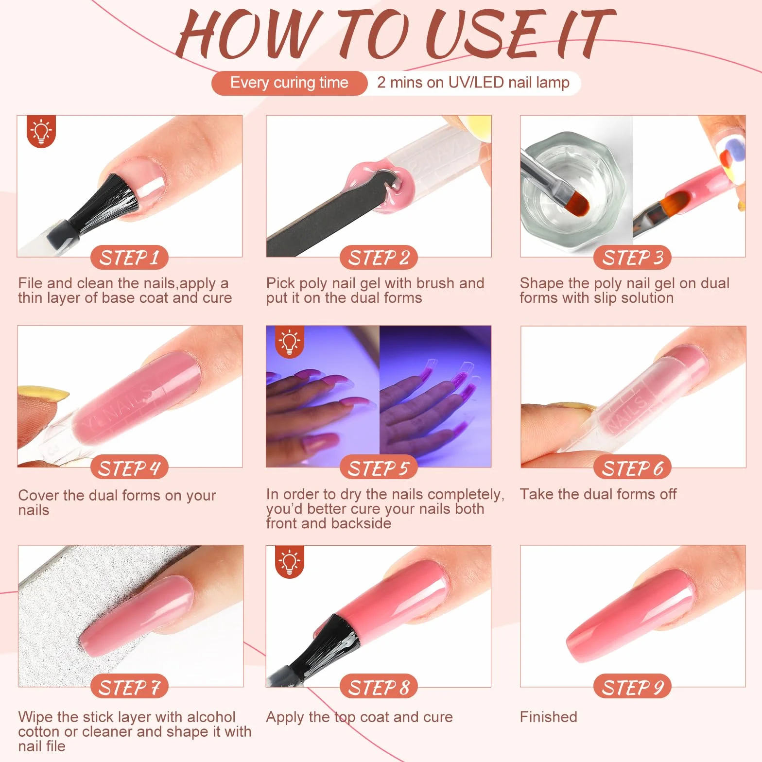 Zestaw żelowych paznokci poly do manicure'u z lampą UV 36 W, 6 kolorów, przedłużenie z podstawą i wierzchnią powłoką, akrylowe slipy