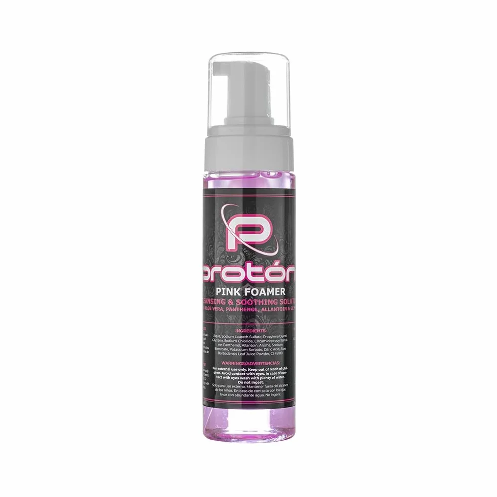 Pink Foamer Proton z Pantenolem, Alantoiną i Aloe Vera - pianka czyszcząca -220 ml / 7,4 uncji pianka do czyszczenia tatuażu