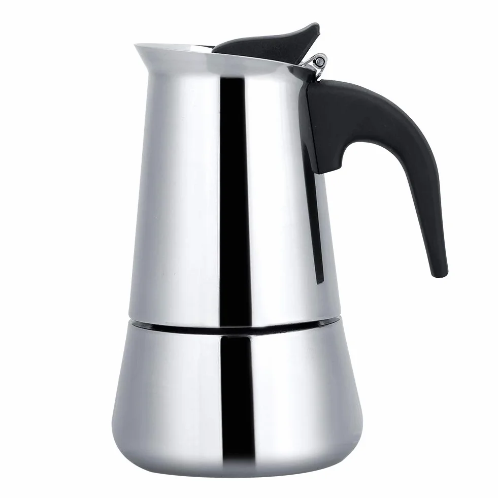 Ekspres do Moka ze Stali Nierdzewnej, Wygodny Dzbanek do Kawy w Domu, Oszczędzaj Czas na Pracowity Poranek Dzięki Szerokiemu Dnie, do Biura, 100-450ml (300ML)
