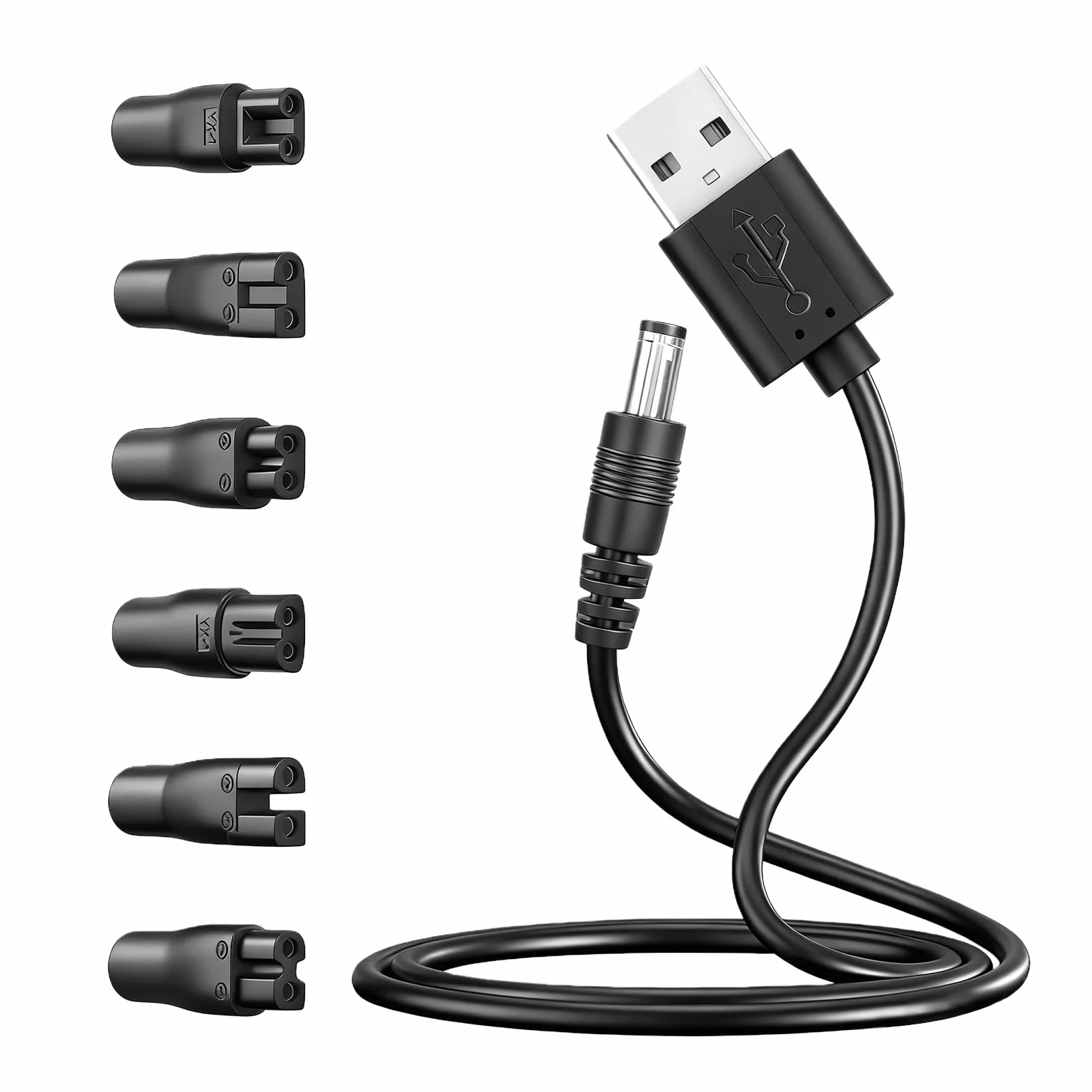 Flintronic Uniwersalny przewód USB, kabel ładujący 5V z 6 złączami, zasilacz ładowarka do Philips Norelco 7000/5000/3000/QT/QS/AT/PT/QG/BG/HQ/RQ/XL/XLCC/X/HS/QC Seria, kabel do golarki