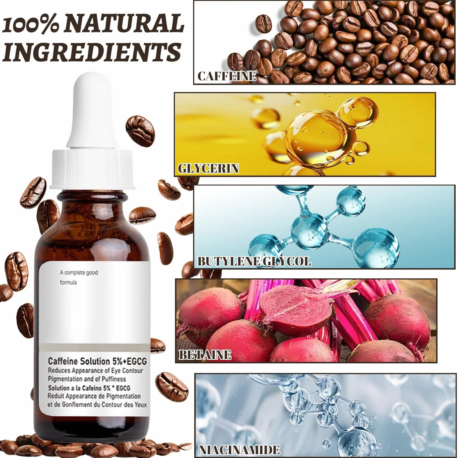 Flintronic 5% roztwór kofeiny + EGCG Serum Korektorowe, 2 szt. Kofeinowe serum do oczu, poprawia cienie i kieszenie pod oczami, wygładza zmarszczki i drobne linie wokół oczu, 30 ml