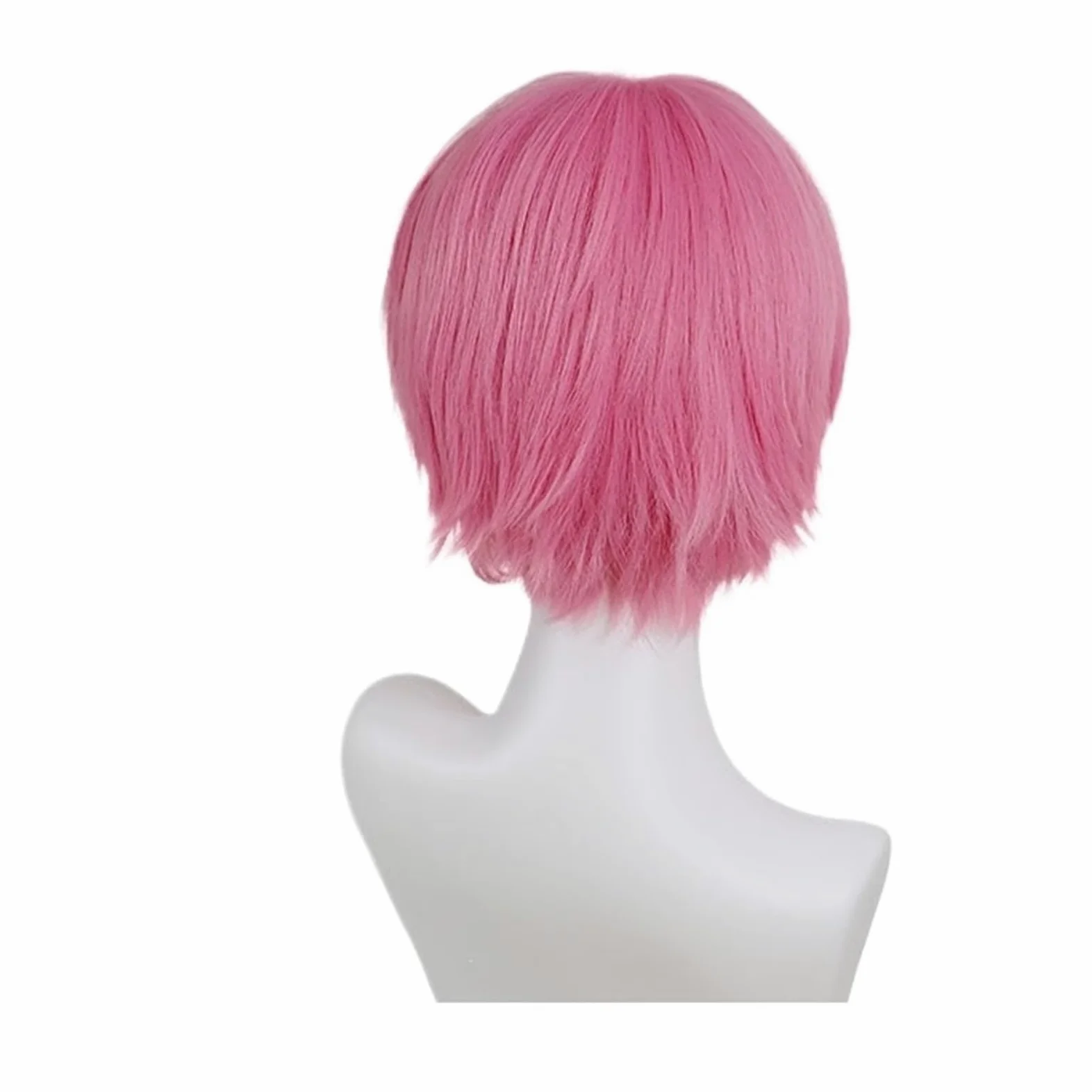 1 szt. Krótkie białe peruki dla kobiet włosy syntetyczne peruka do cosplay z grzywką proste Anime kostium filmowy(Pink)