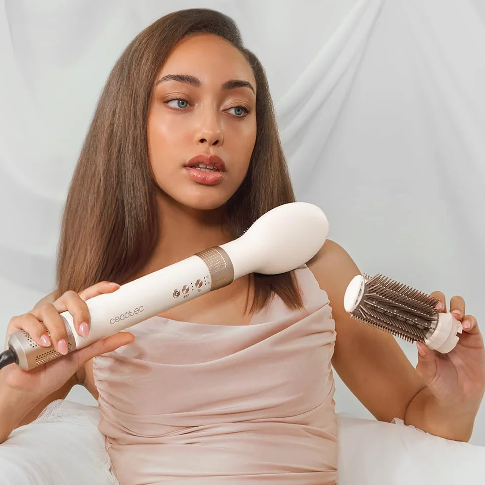 Cecotec Szczotka do gorącego powietrza Suszarka do prostowania - 10 głowic - technologia Coanda CeramicCare 10in1 AirGlam Champagne. 1400W, silnik cyfrowy, eliminuje puszenie, 3 temperatury