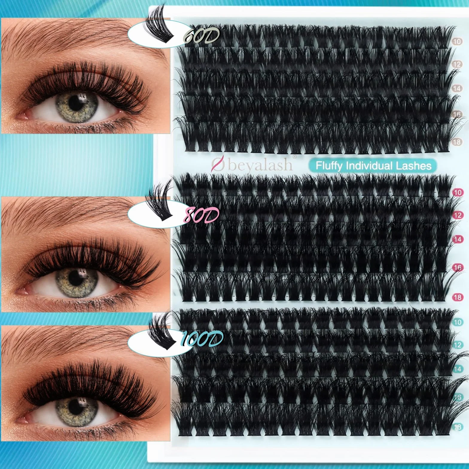 Obeyalash 275Pcs Sztuczne Rzęsy 60D+80D+100D Eyelash Individuals D Curl 10-18mm