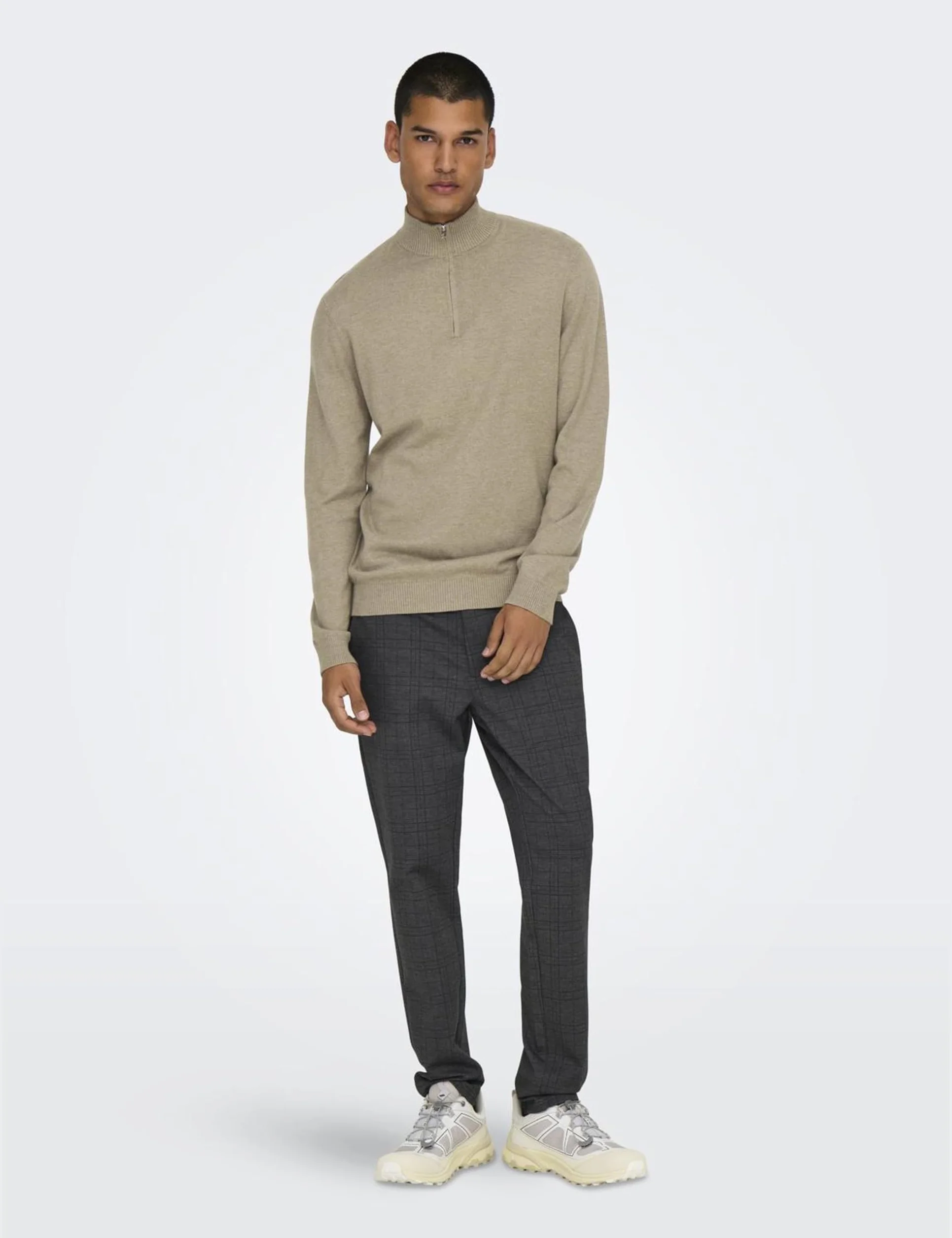 Only & Sons Sweter z dzianiny Mężczyźni Onsloui Reg 12 Mel Half Zip Knit