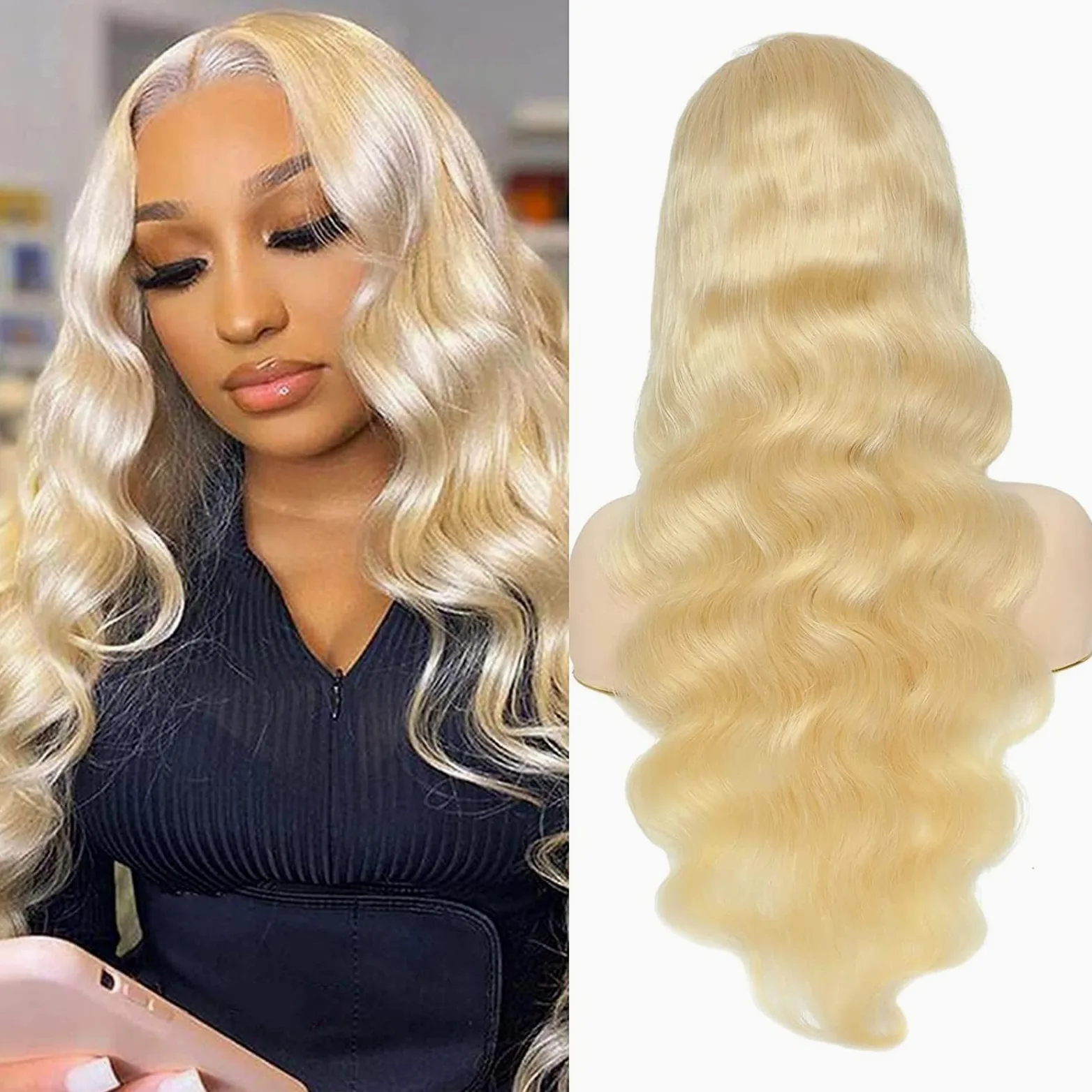 Blond 613 Blond peruki koronkowe syntetyczne peruki dla kobiet wstępnie oskubane dziecko włosy długie kręcone włosy włókno odporne na ciepło część T peruka