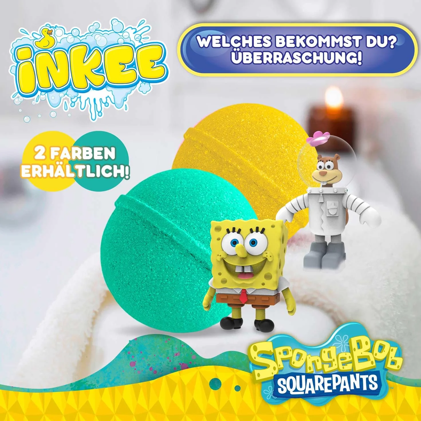 INKEE SpongeBob Zestaw 3 Sztuk – Bomby do Kąpieli dla Dzieci z Niespodzianką – Figurki SpongeBoba Kanciastoportego do Kolekcjonowania – 3x Kule 80g z Aromatem Burger-Gumy