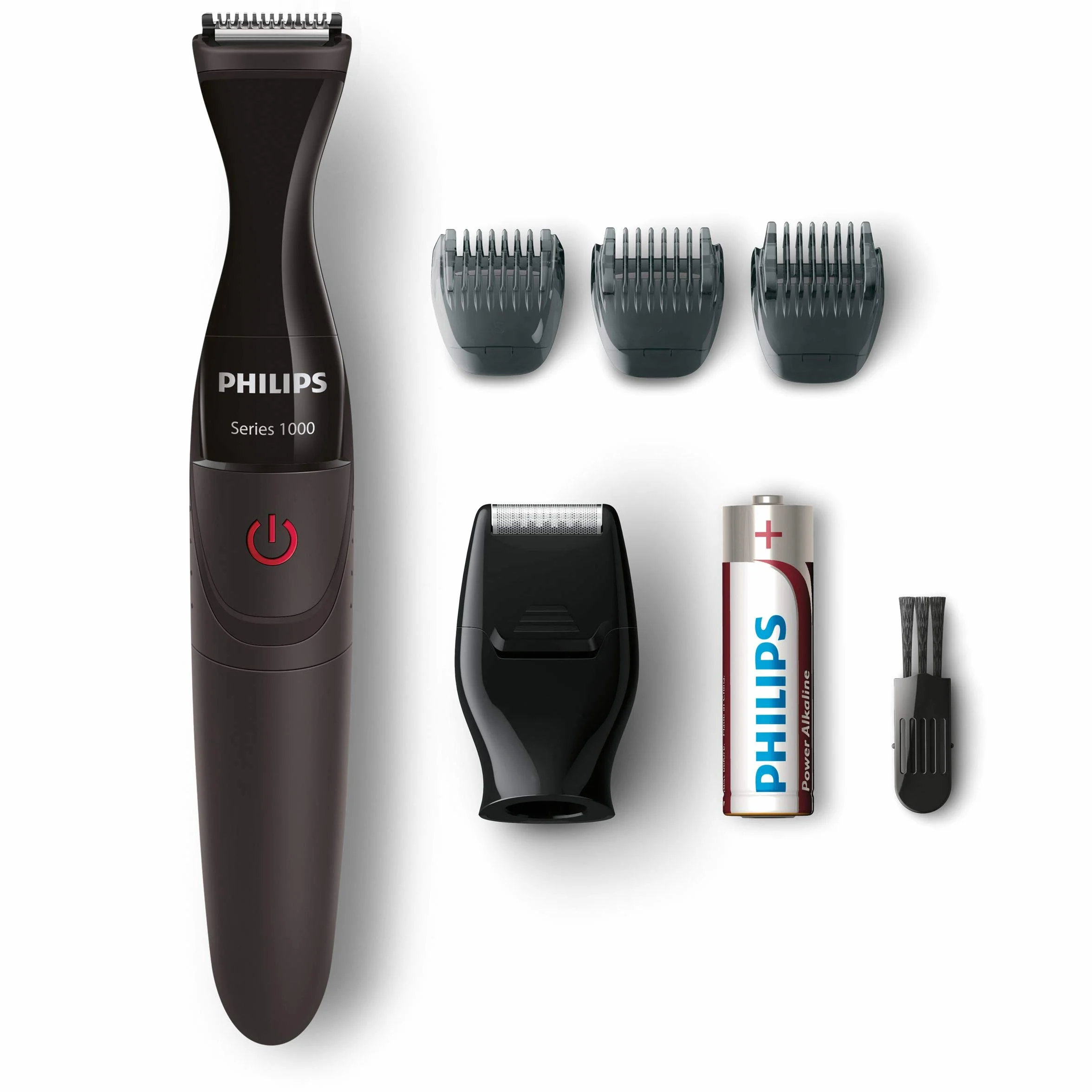 Philips Multigroom series 1000 MG1100/16, Niezwykle precyzyjny, trymer do brody, Precyzyjny trymer DualCut, Precyzyjna golarka, Możliwość mycia w wodzie, bateria AA, 3 precyzyjne nasadki