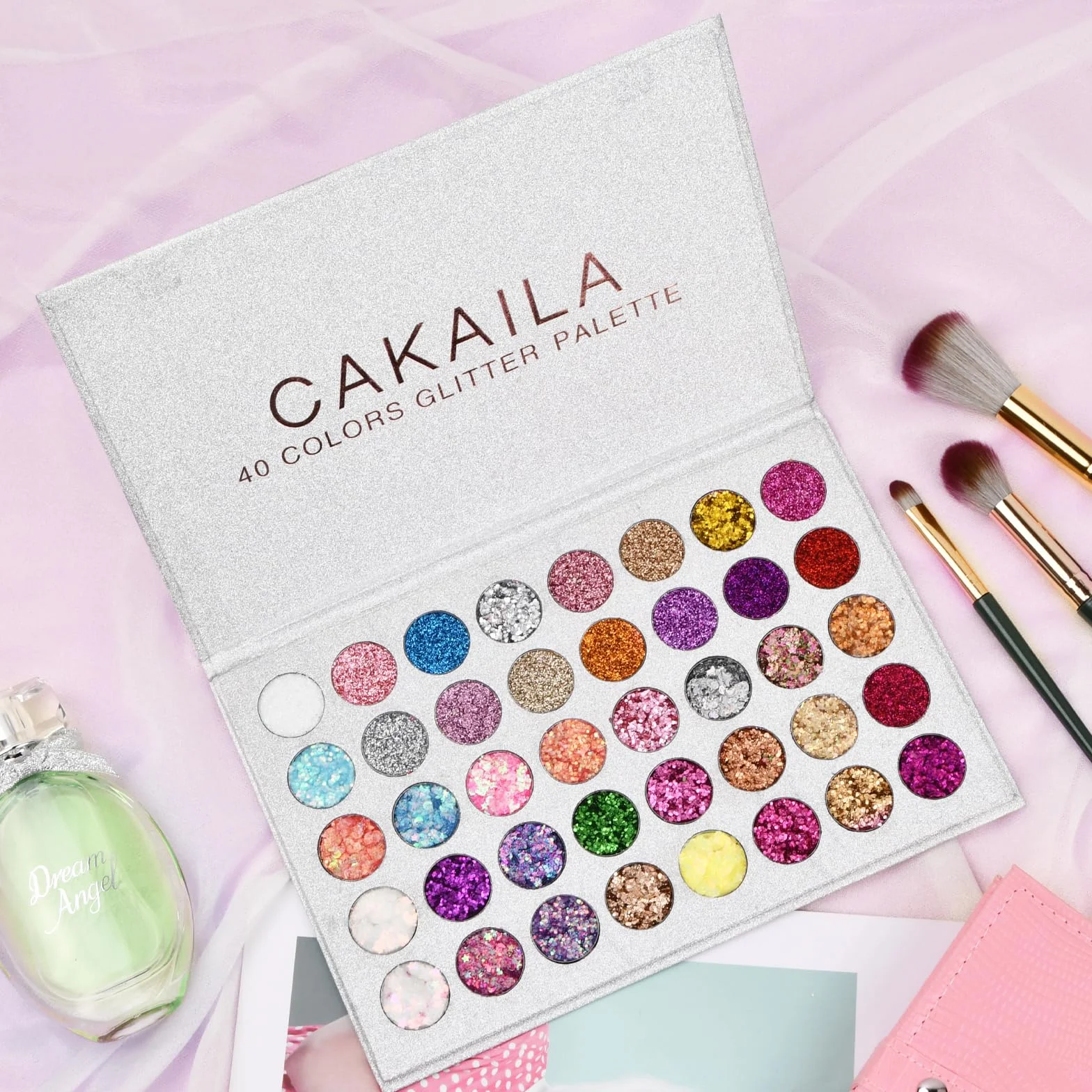 Jinlaili Paleta cieni do powiek z brokatem, 40 kolorów, paleta cieni do powiek, połyskujące, błyszczące, trwałe, wodoodporne, paleta do makijażu