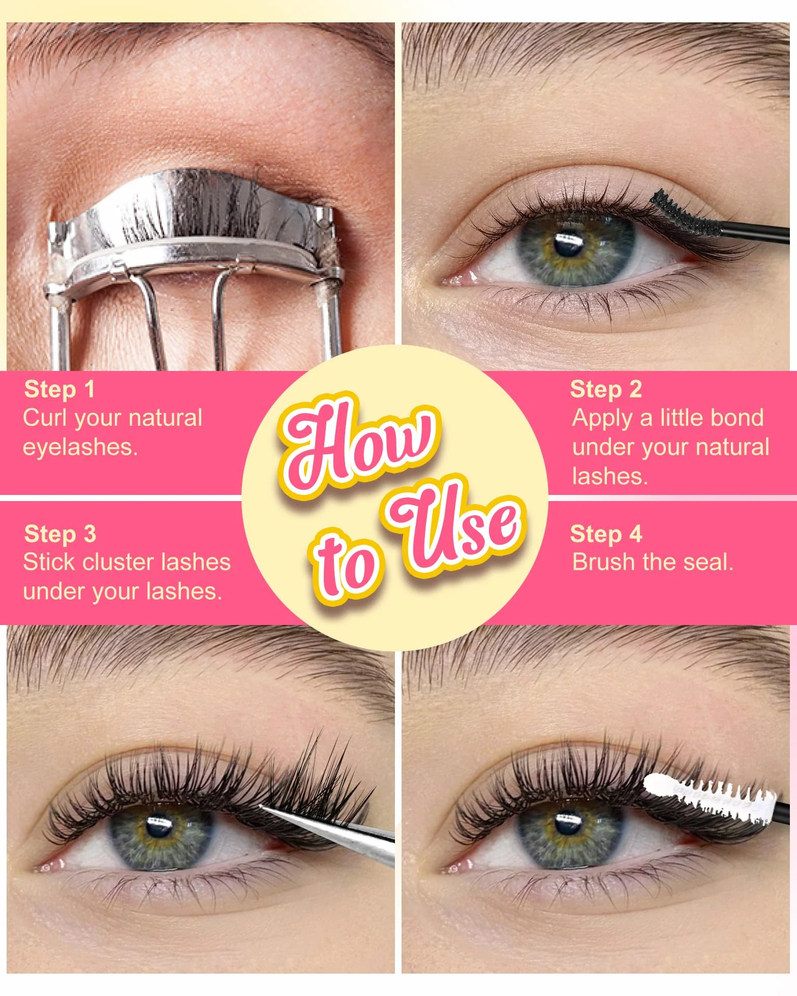 Natural Cluster Lashes DIY Rzęsy Indywidualne Wispy Invisible Band Fluffy C Curl 8-14mm Mix Mieszane Długości VENUS-Mix