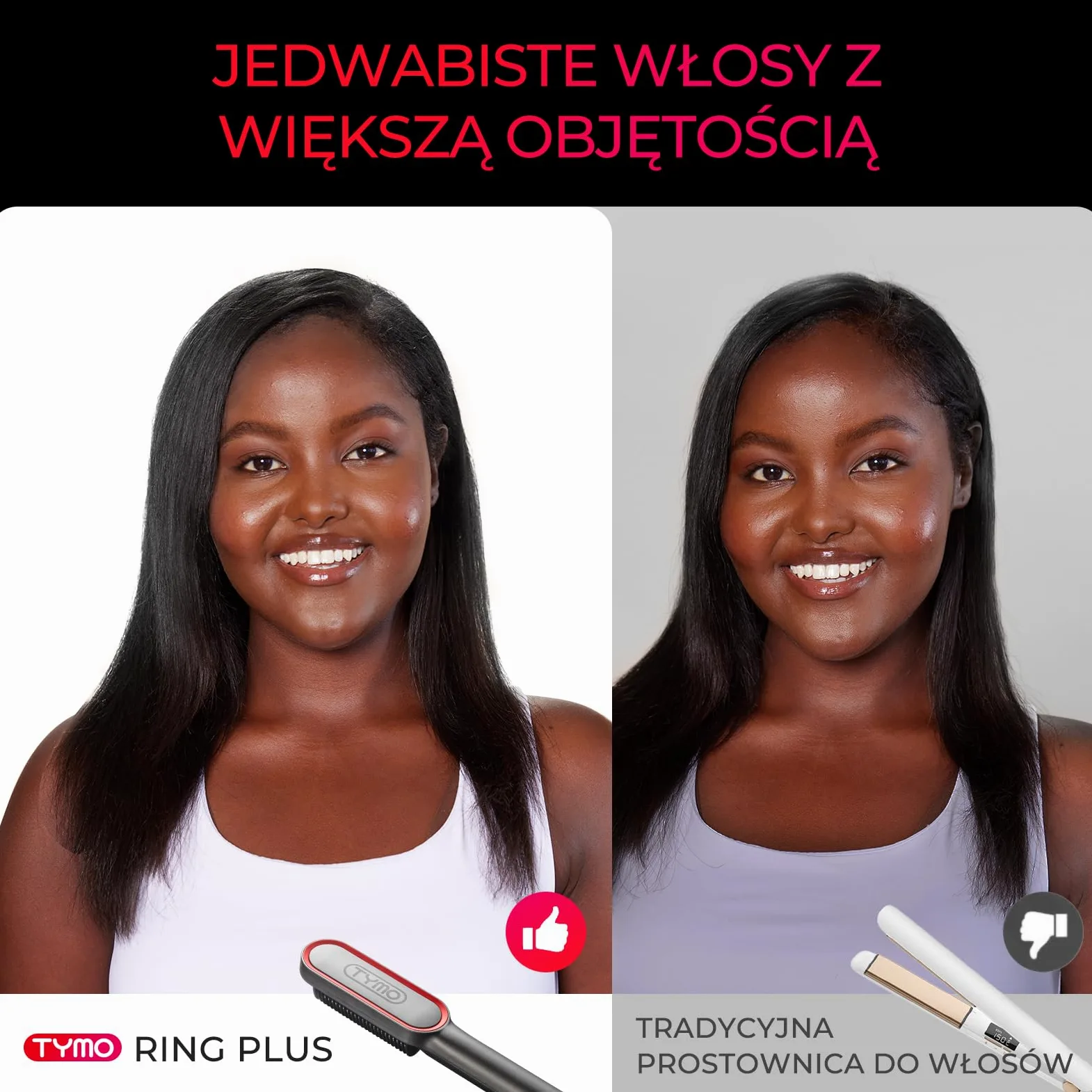 TYMO RING PLUS Ionic Hair Straightener Comb – szczotka do prostowania włosów z powłoką nano-tytanową zapewnia równomierne nagrzewanie, 9 ustawień temperatury i ekran LCD