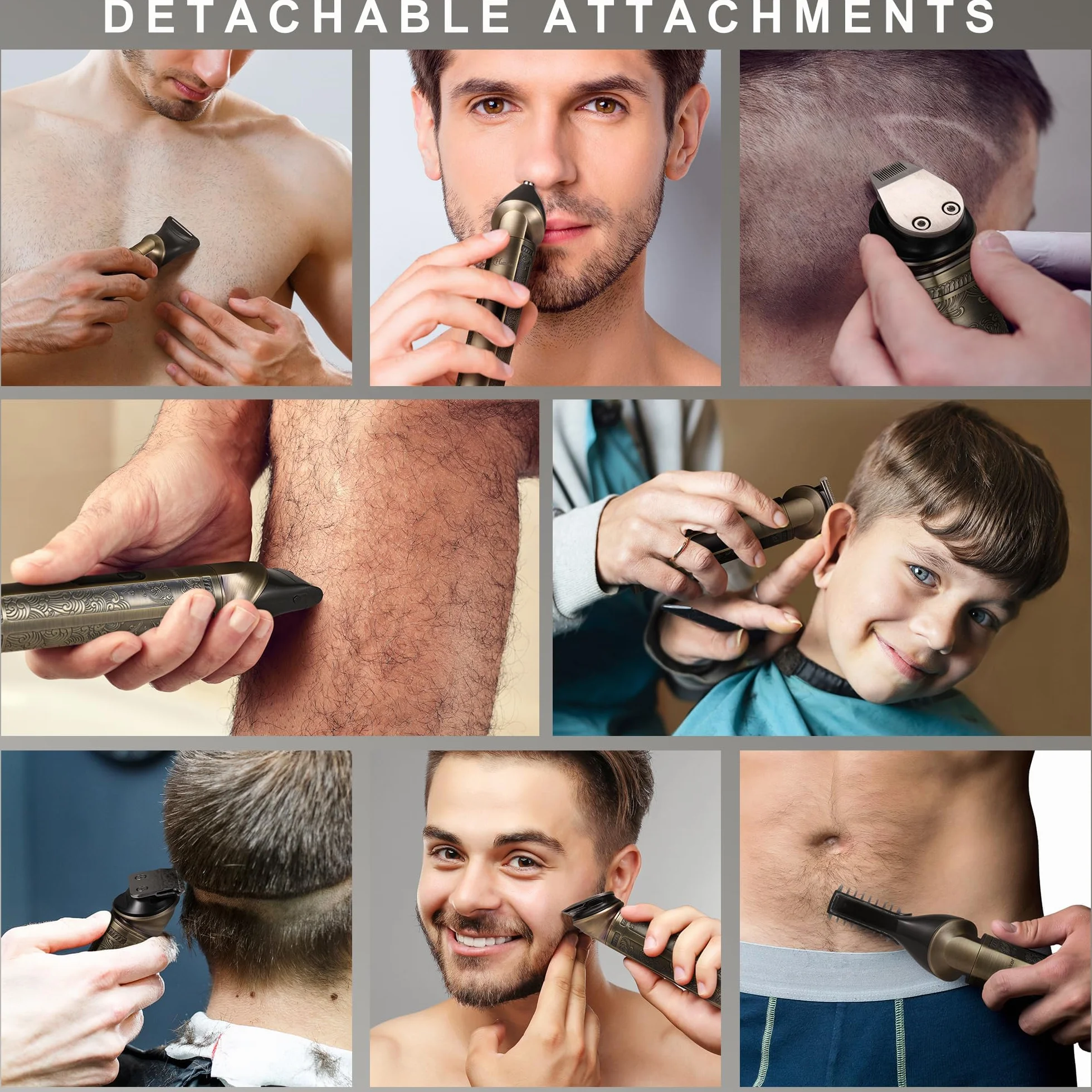 Hatteker Zestaw do przycinania brodów Profesjonalny strzyżacz do włosów Body Face Moustache Trimmer dla mężczyzn Bezprzewodowy zestaw do pielęgnacji 8 w 1