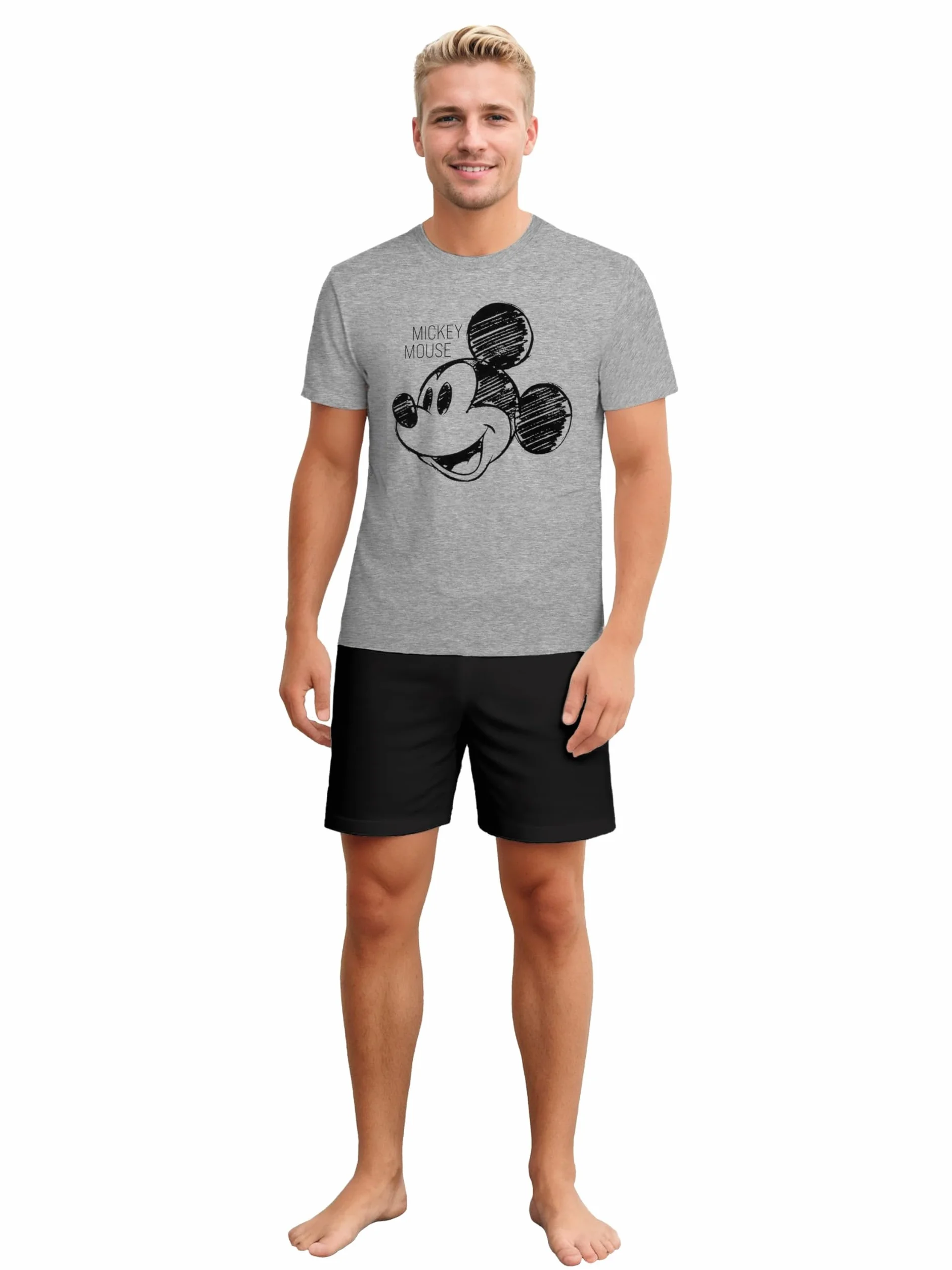 Piżama męska Disney Mickey Mouse - zestaw piżamy męskiej z krótkim rękawem, górna część z szortami, szaro-czarna