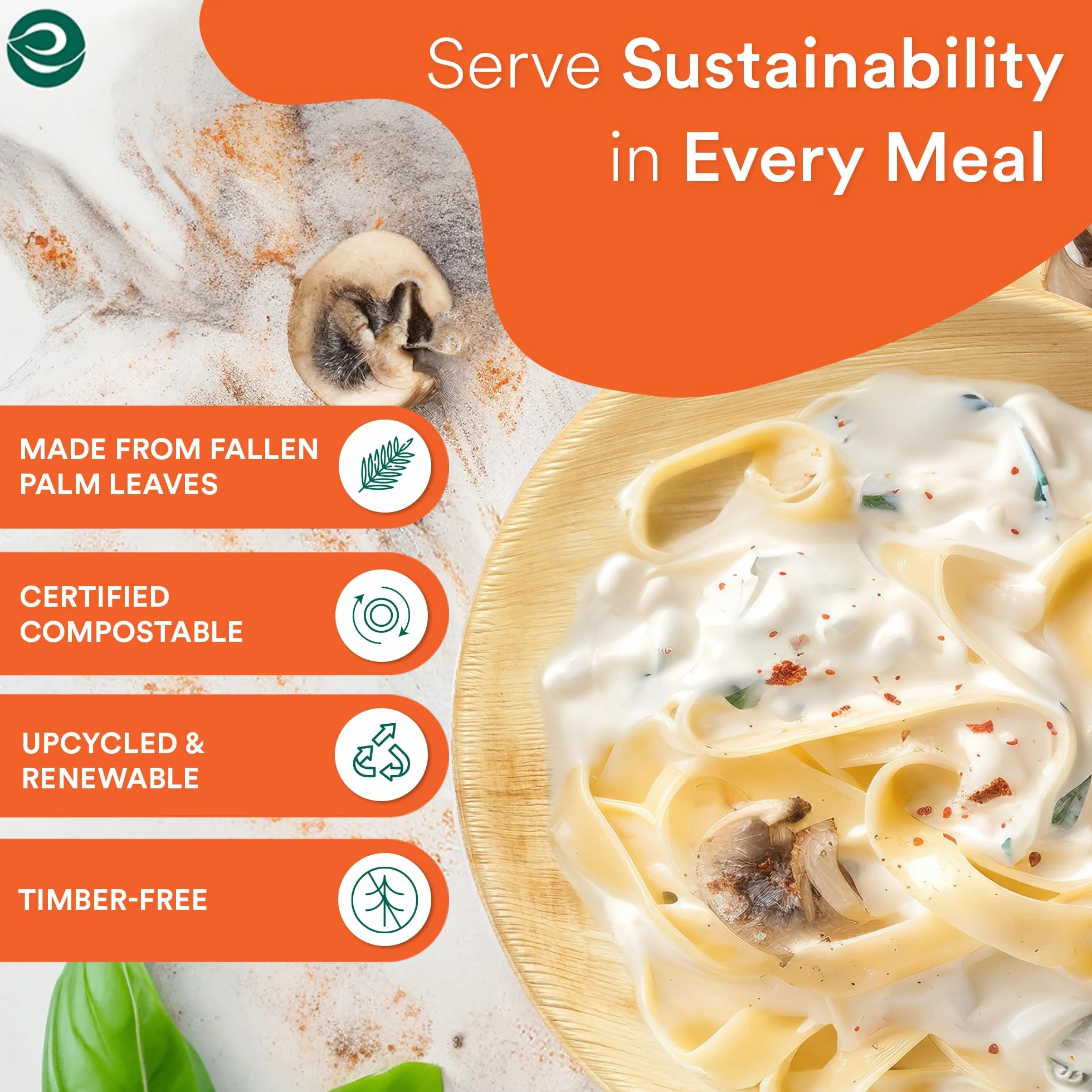 ECO SOUL W 100% kompostowalna okrągła płyta z liści palmowych, 25 sztuk, biodegradowalne i jednorazowe talerze, przyjazne dla środowiska i wytrzymałe, jak drewniane talerze, talerze piknikowe i