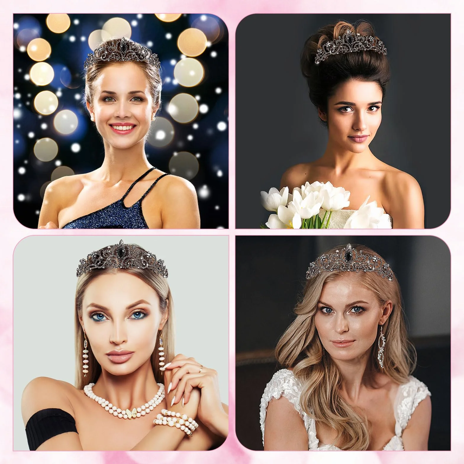 YUXIANLB korona tiary dla kobiet, czarna kryształowa korona księżniczki elegancka korona królewska królowa biżuteria ślubna opaska na czoło, akcesoria do włosów na ślub, cosplay, Boże Narodzenie