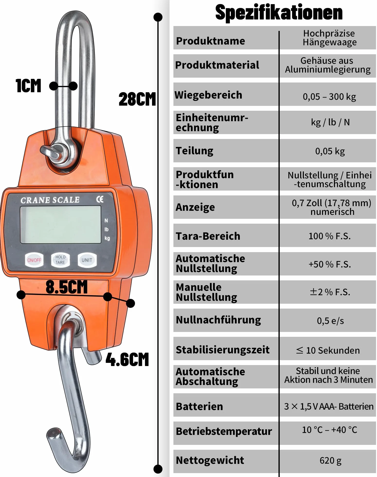 Cyfrowa waga wisząca, 300 kg, precyzyjna waga dźwigowa, waga wisząca, elektroniczna waga do ryb, 50 g, przenośna waga do dzikich zwierząt