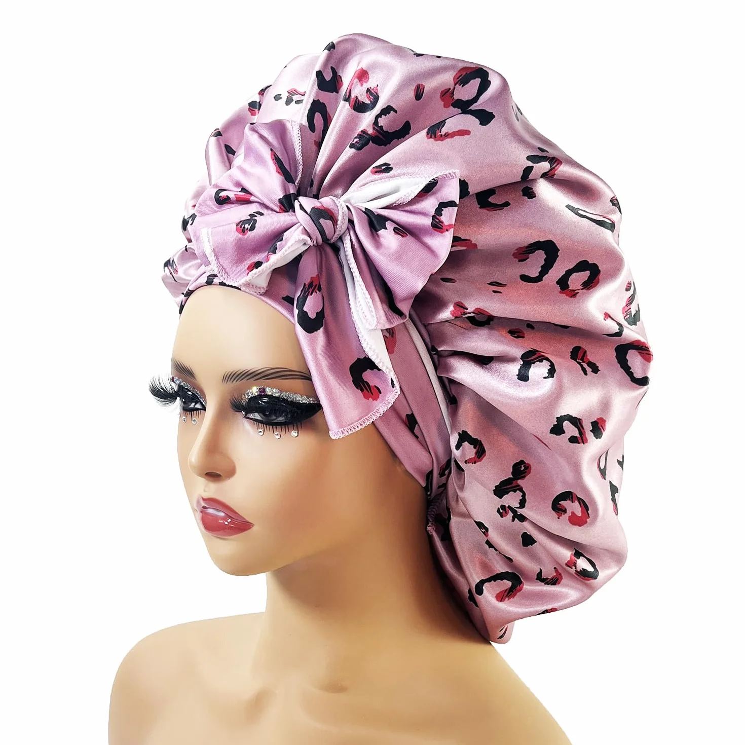 Duża satynowa czapka jedwabna nocna czepek do spania z opaską na głowę Bonnet Edge Wrap dla kobiet kręcone warkocze włosy (Color : PURPLE)