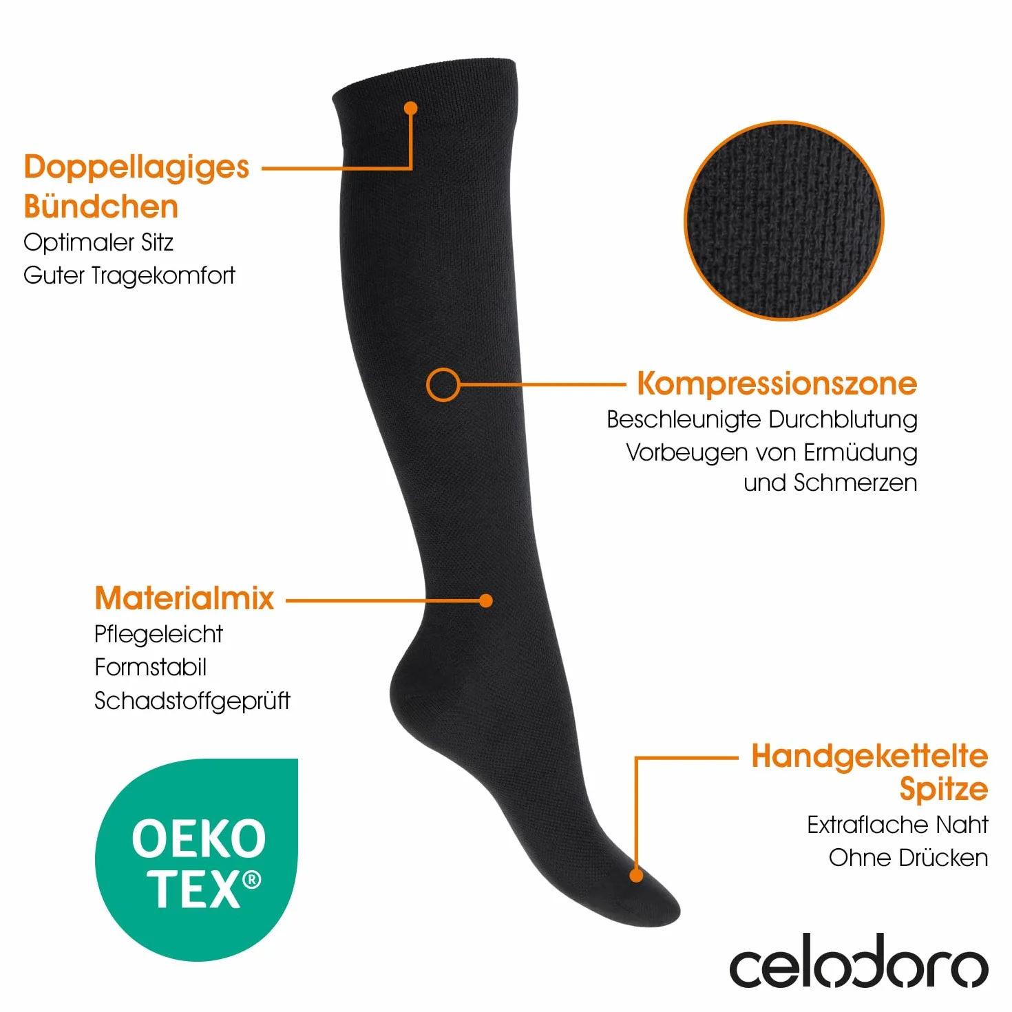 Celodoro Podróżne podkolanówki damskie i męskie (1, 2 lub 3) z efektem kompresyjnym