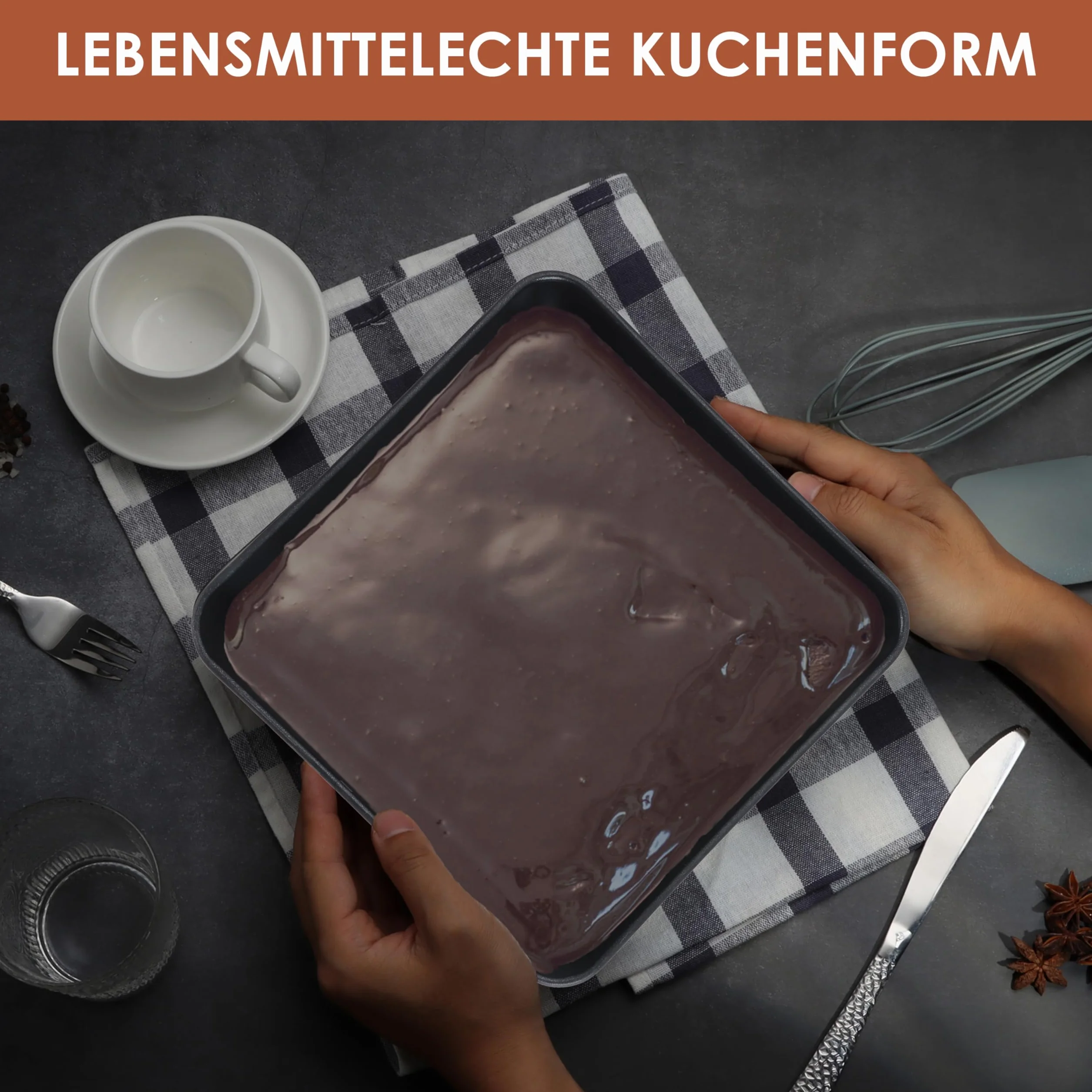 Herogo Kwadratowe naczynie do zapiekanek, zestaw 2 szt., ze stali nierdzewnej, prostokątne formy do tortów, 21 x 21 x 5 cm, forma do pieczenia ciast, brownie, lasagne, zdrowe i trwałe, nadają się do