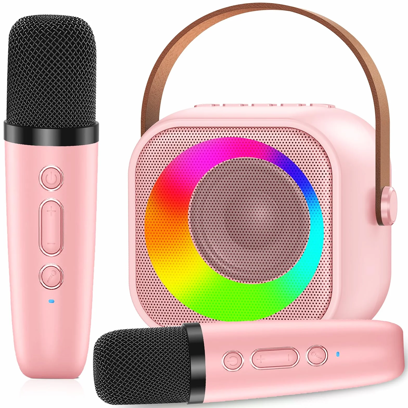 Mikrofon do karaoke dla dzieci, bezprzewodowy Bluetooth, zmieniacz głosu, światła LED, idealny dla dziewczynek w wieku 3 lat