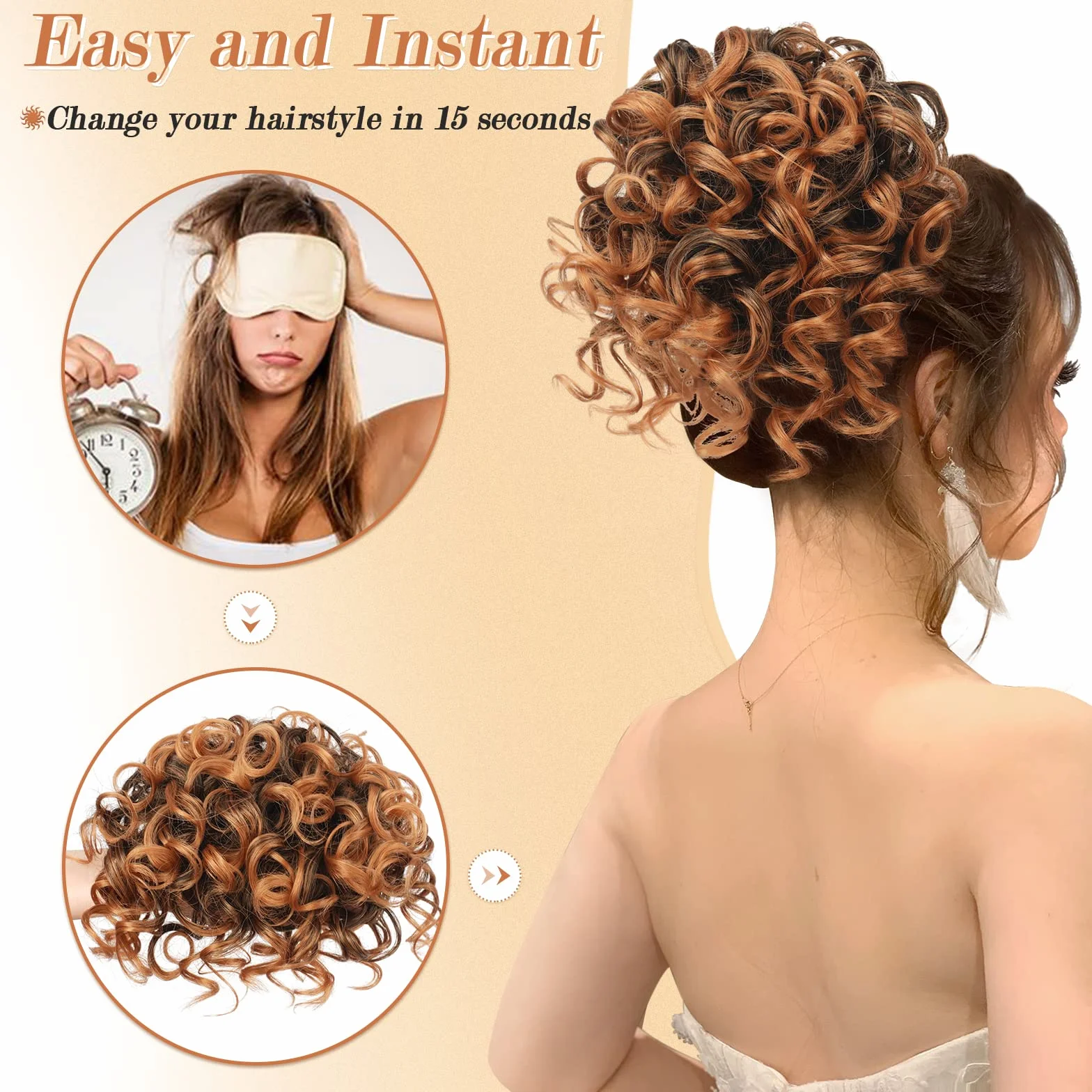 RUWISS Messy Bun krótkie kręcone przedłużenie końskiego ogona, elastyczny ściągacz, luźne włosy, treska dla kobiet, updo (80 g, naturalnie czarne)