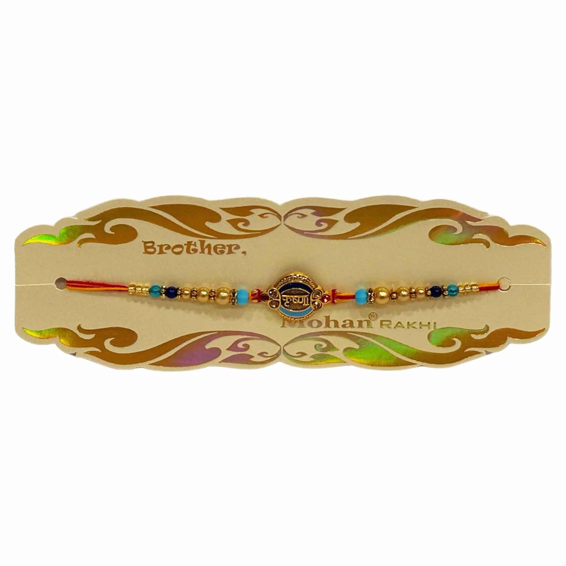 Home Genie Traditional Rakhi for Brother with “Shree” Symbol – Ethnic Beaded Raksha Bandhan Thread with Multicolor Beads & Golden Accents – Indian Festival Bracelet Pack of 2