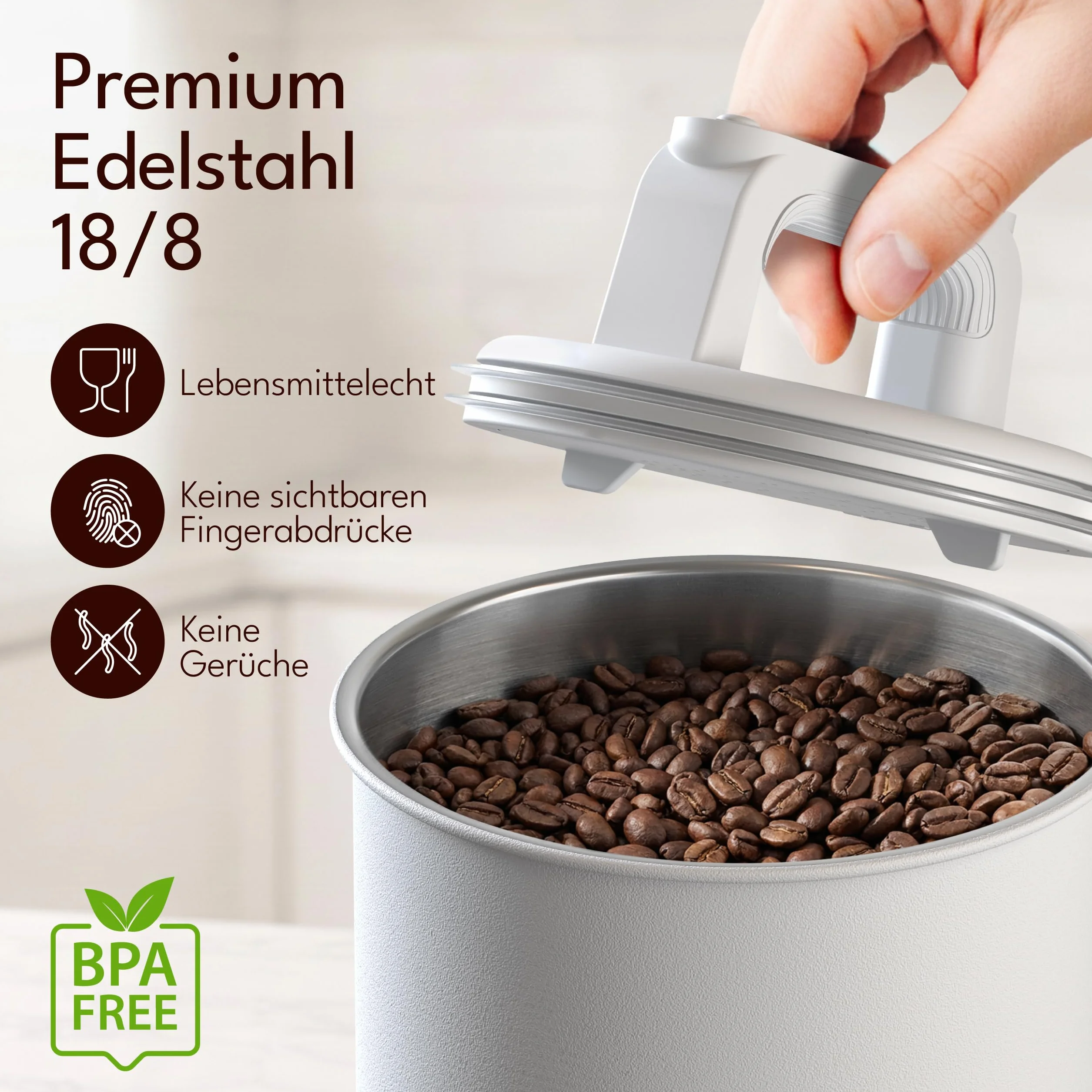 KC Kitchen & Co. Hermetyczna puszka na kawę na 1 kg ziaren kawy – puszka ze stali nierdzewnej z pokrywką próżniową i zamknięciem zapachowym – puszka do przechowywania kawy, herbaty, cukru, musli
