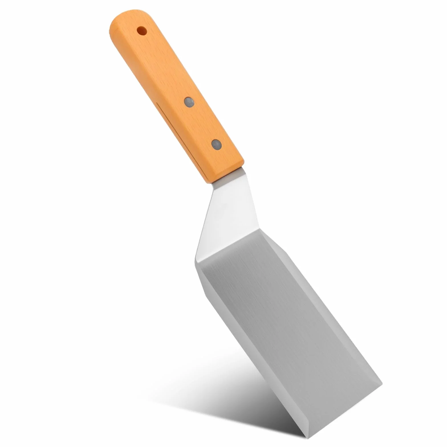 Szpatułka do patelni ze stali nierdzewnej z drewnianym uchwytem, 30 x 6 cm, łopatka do grilla, odporna na wysokie temperatury, wytrzymała metalowa szpatułka do grillowania, burgerów