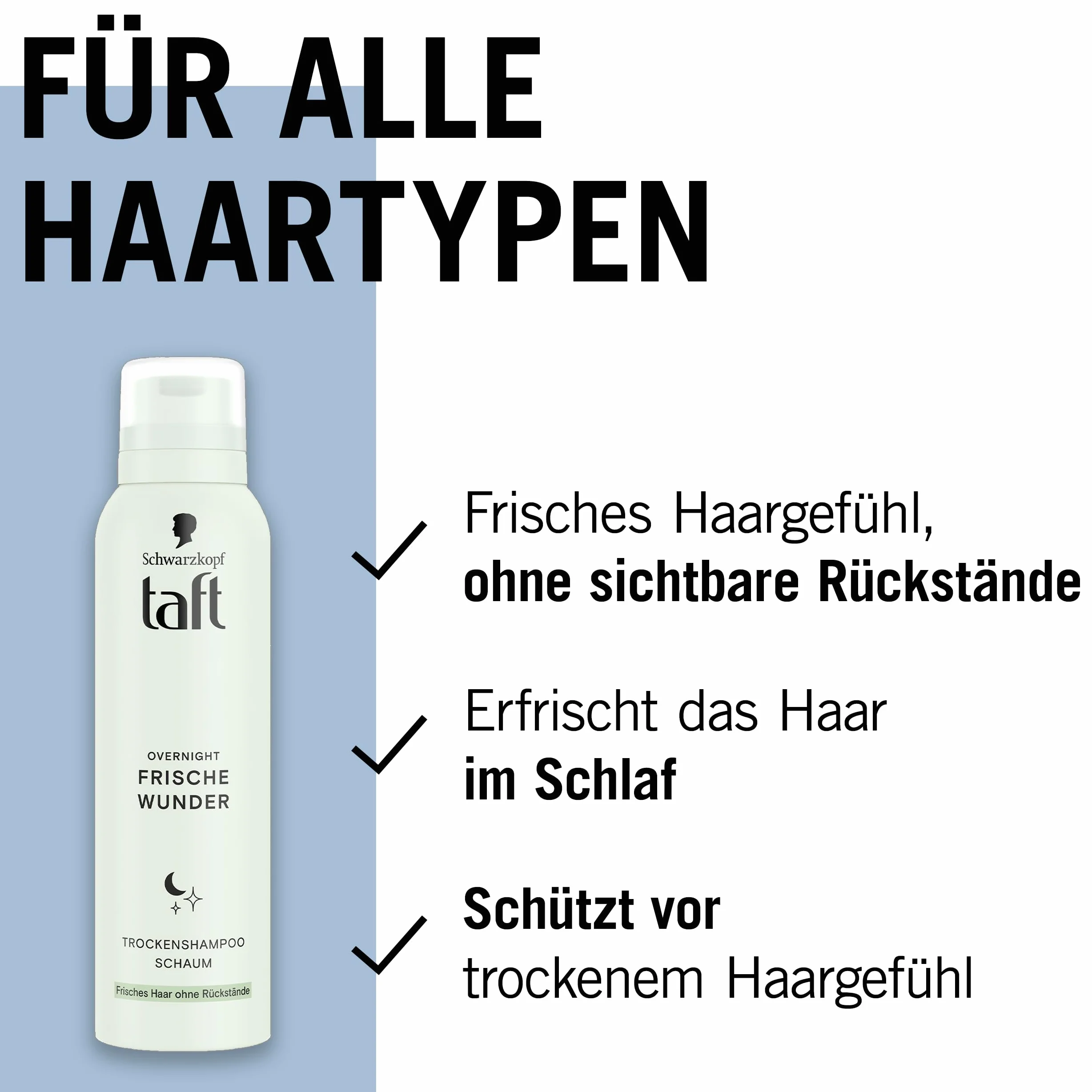 Schwarzkopf Taft suchy szampon z pianki Overnight Fresh Wunder (150 ml), stylizacja włosów o odżywczych, odświeżających właściwościach podczas snu, nadaje się do wszystkich rodzajów włosów, wegańska