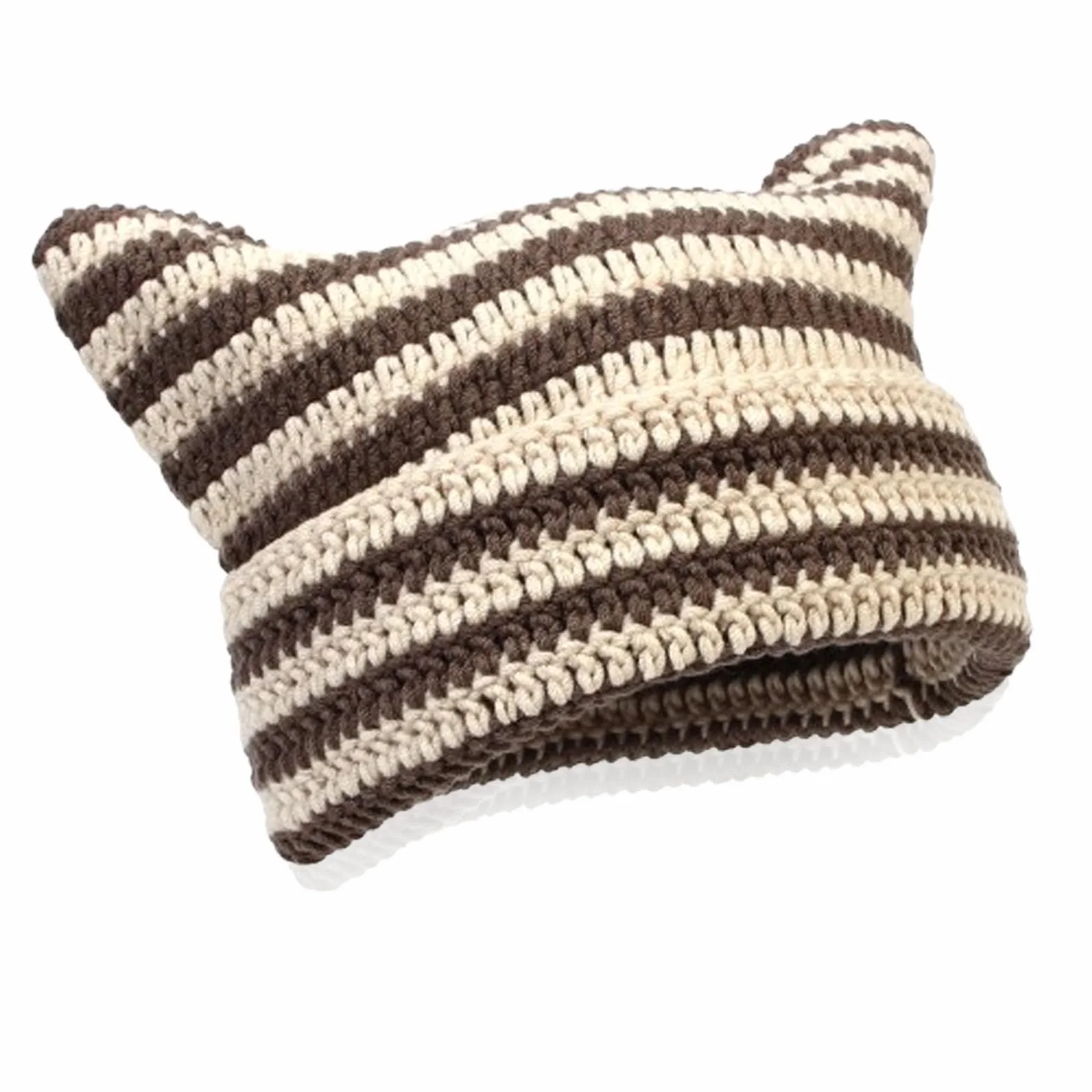 JAWAI Czapka z uszami kota, czapka Y2k Cat Beanie, czapka z uszami kota, czapka z uchem z dzianiny, czapka kota, ciepła i elastyczna zimowa czapka z dzianiny, Beżowy; Curry, 56 cm - 58 cm