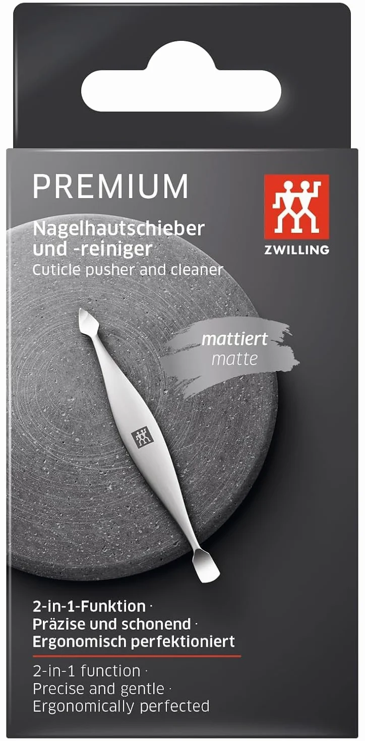 ZWILLING Odpychacz skórek szpatułka (podwójny przyrząd do czyszczenia paznokci, odpowiedni do paznokci naturalnych i sztucznych), premium, srebrny, 90 mm