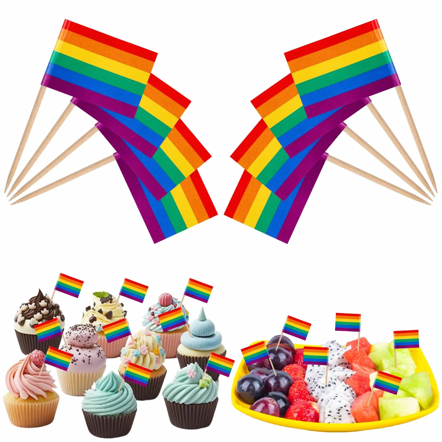 200 szt. Wykalaczki Teczowe Flagi, Mini LGBT Wykalaczki do Ciastek Teczowe Wykalaczki Wykalaczki do Ciastek Progress Pride Wykalaczki Teczowy Koktajl na Teczowy Karnawal Dekoracje Imprezowe