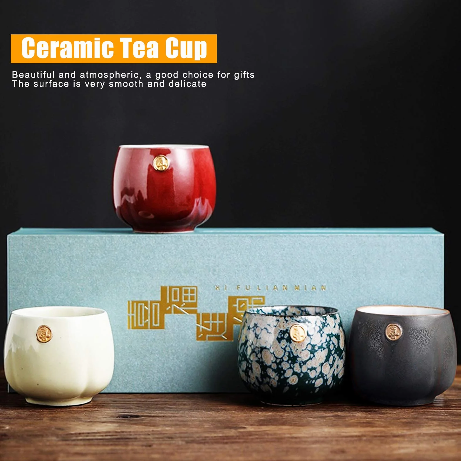 Ejoyous 4-częściowy zestaw kubków ceramicznych, zestaw ceramicznych filiżanek do herbaty, retro filiżanka do herbaty w stylu chińskiej/japońskiej ceremonii parzenia herbaty/sake, japoński zestaw