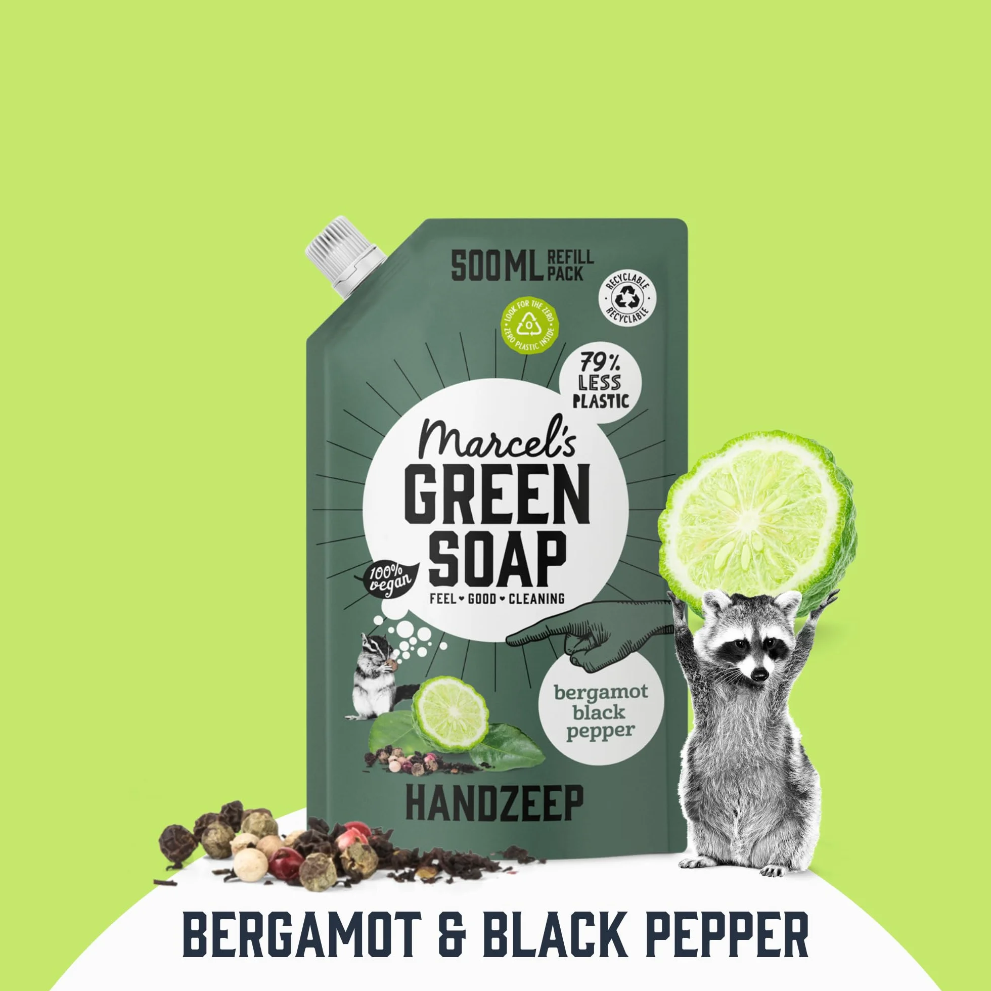 Marcel's Green Soap - Uzupełnienie mydła do rąk czarny pieprz i bergamotka - formuła bez mikroplastiku - mydło do rąk opakowanie uzupełniające - 99% biodegradowalne - wegańskie