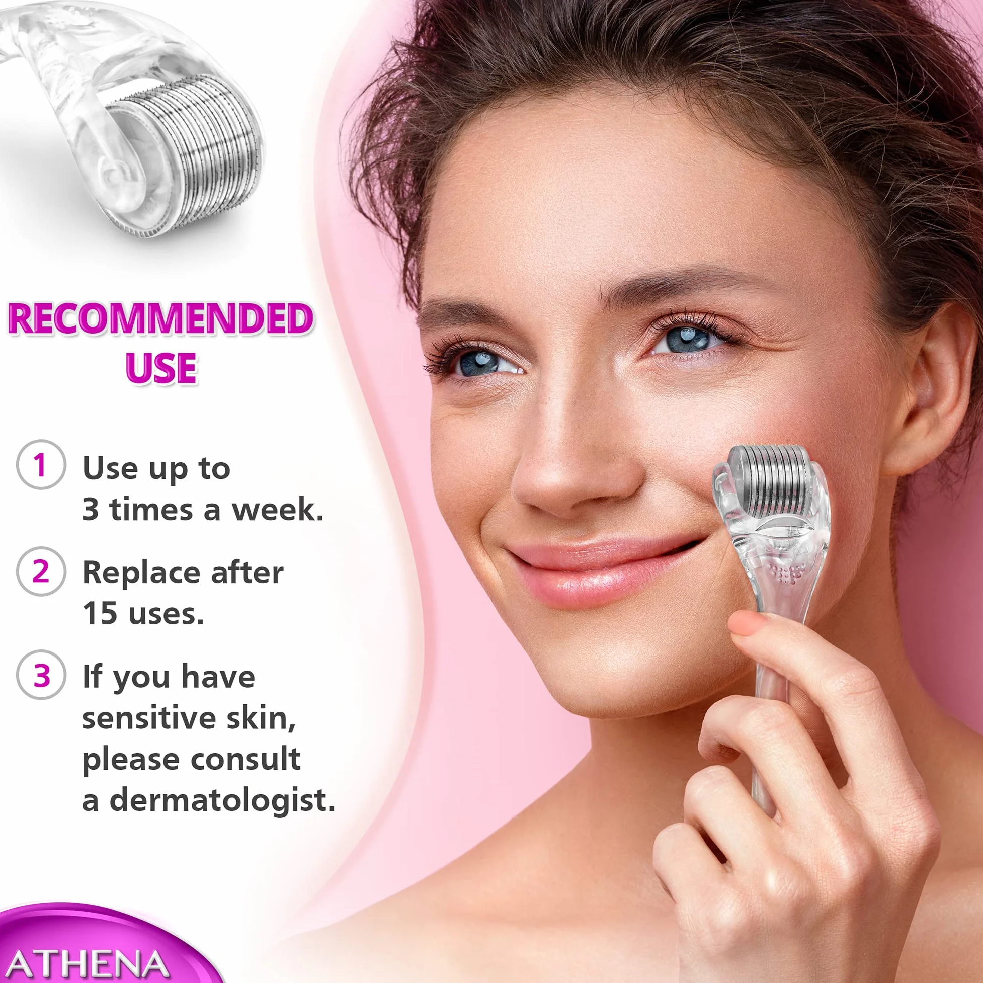 Derma Roller 540 tytanowe mikroigły (0,25 mm) do pielęgnacji skóry z etui podróżnym, ergonomiczna konstrukcja, by Athena London Skincare