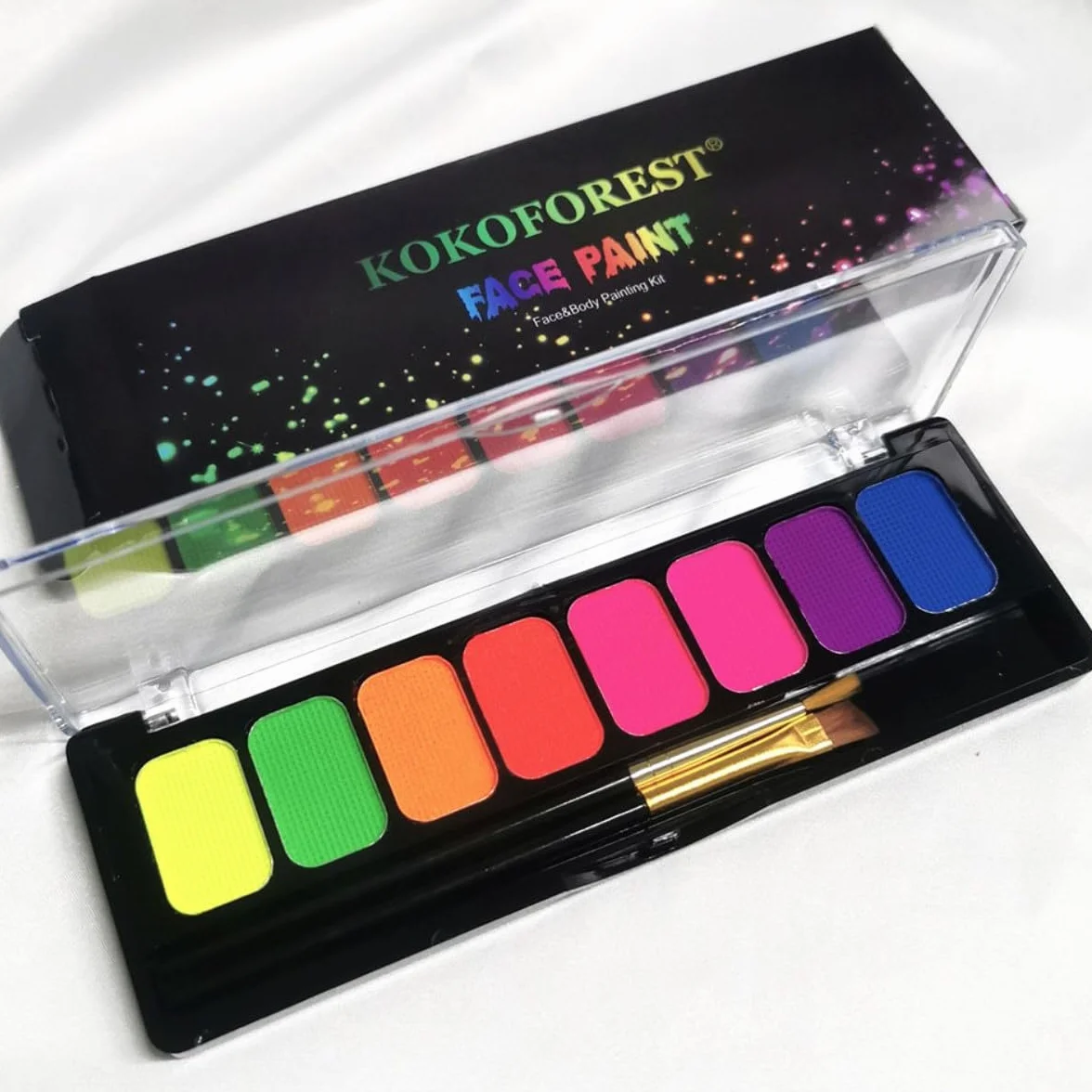 Farba do ciała fluorescencyjna UV 8 kolorów z pędzlami