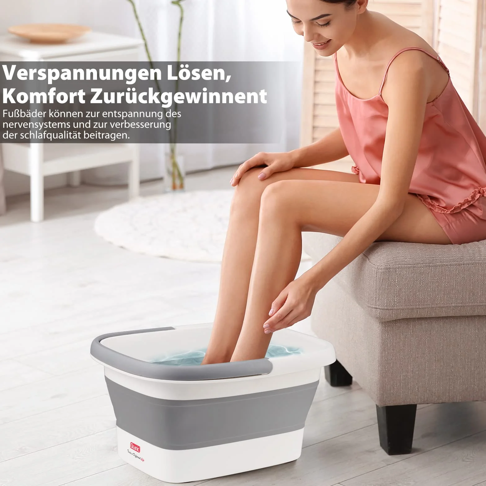 DEANIC Foot Spa, kąpiel stóp z masażerem, składana miska do pedicure, szary
