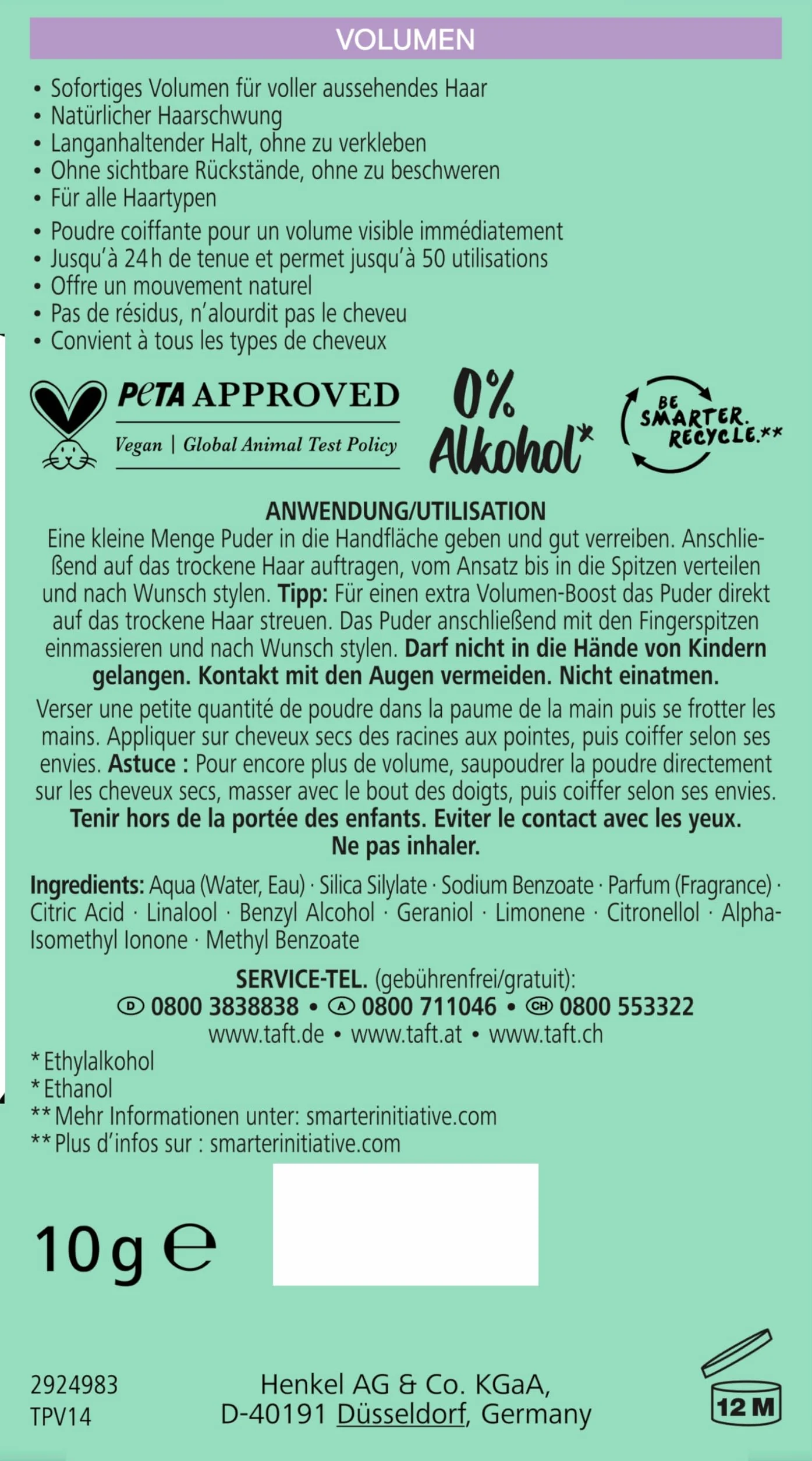Schwarzkopf TAFT puder do stylizacji włosów objętość 2 x 10 g wegański