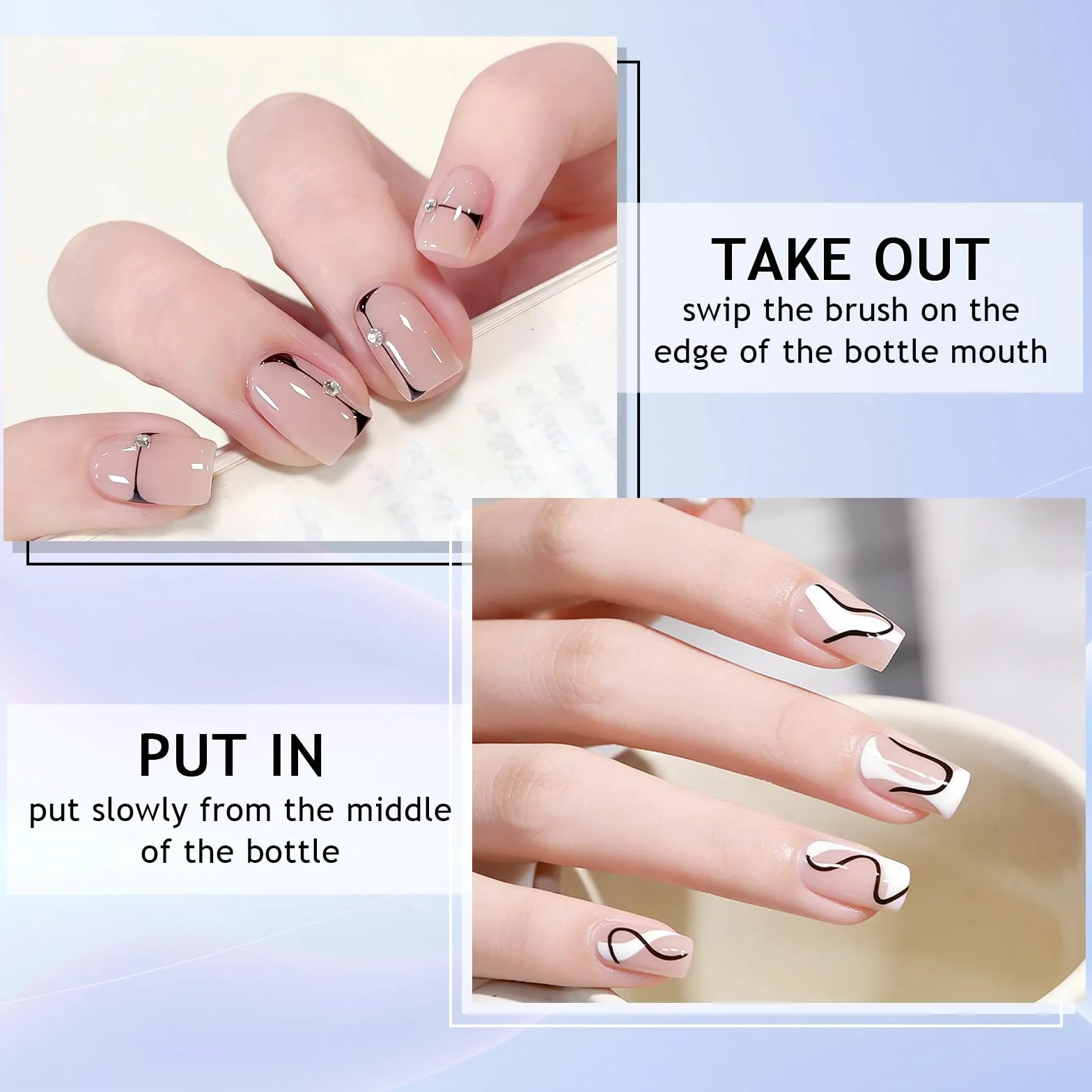 INPING 2 szt. Liner Gel Nail Art, TPO-FREE HEMA-FREE, 2 kolory biały i czarny liniowy lakier półtrwały, lakier żelowy UV, lakier do paznokci, francuski manicure dla początkujących, 8 ml