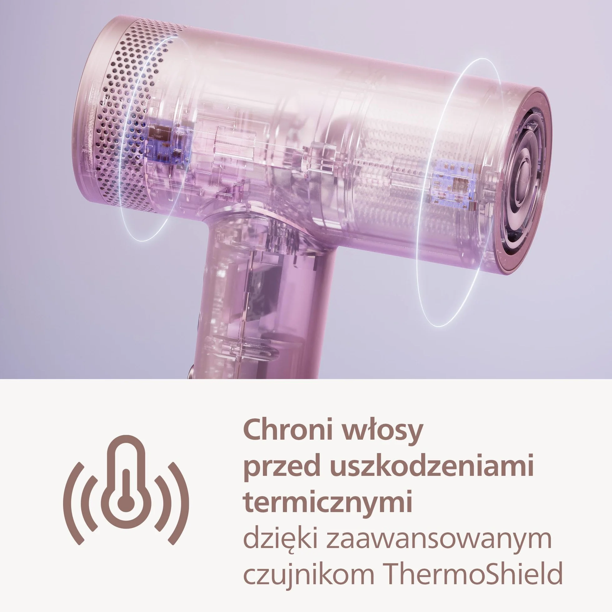 Philips Suszarka z serii 8000: ThermoShield Advanced i bezszczotkowy silnik DC zapewniają szybkie suszenie i optymalną pielęgnację, 1400 W, kolor Rose Champagne, nasadka i dyfuzor, model BHD837/10