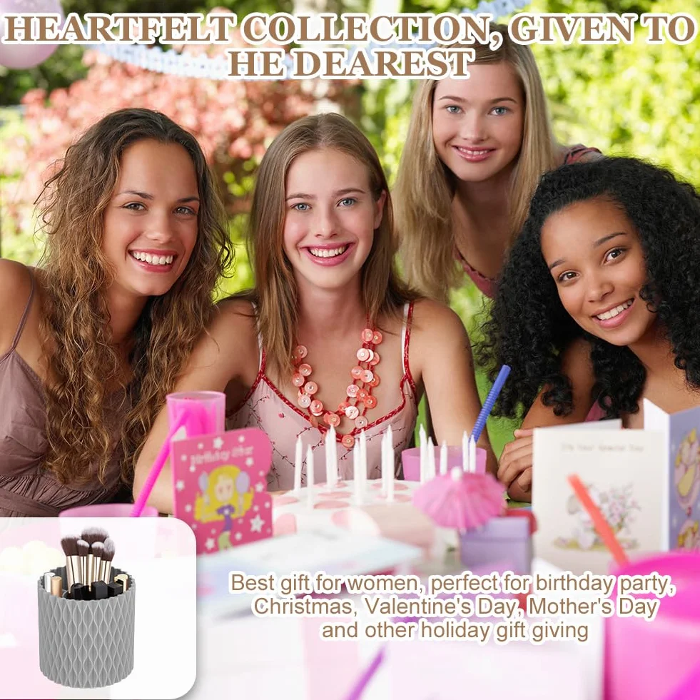 HOTUT Obrotowy o 360° organizer na pędzle do makijażu, 5-otworowy uchwyt na pędzle, organizer na eyelinery, kredki do ust, do przechowywania tuszu do rzęs, do toaletki, na biurko, do łazienki