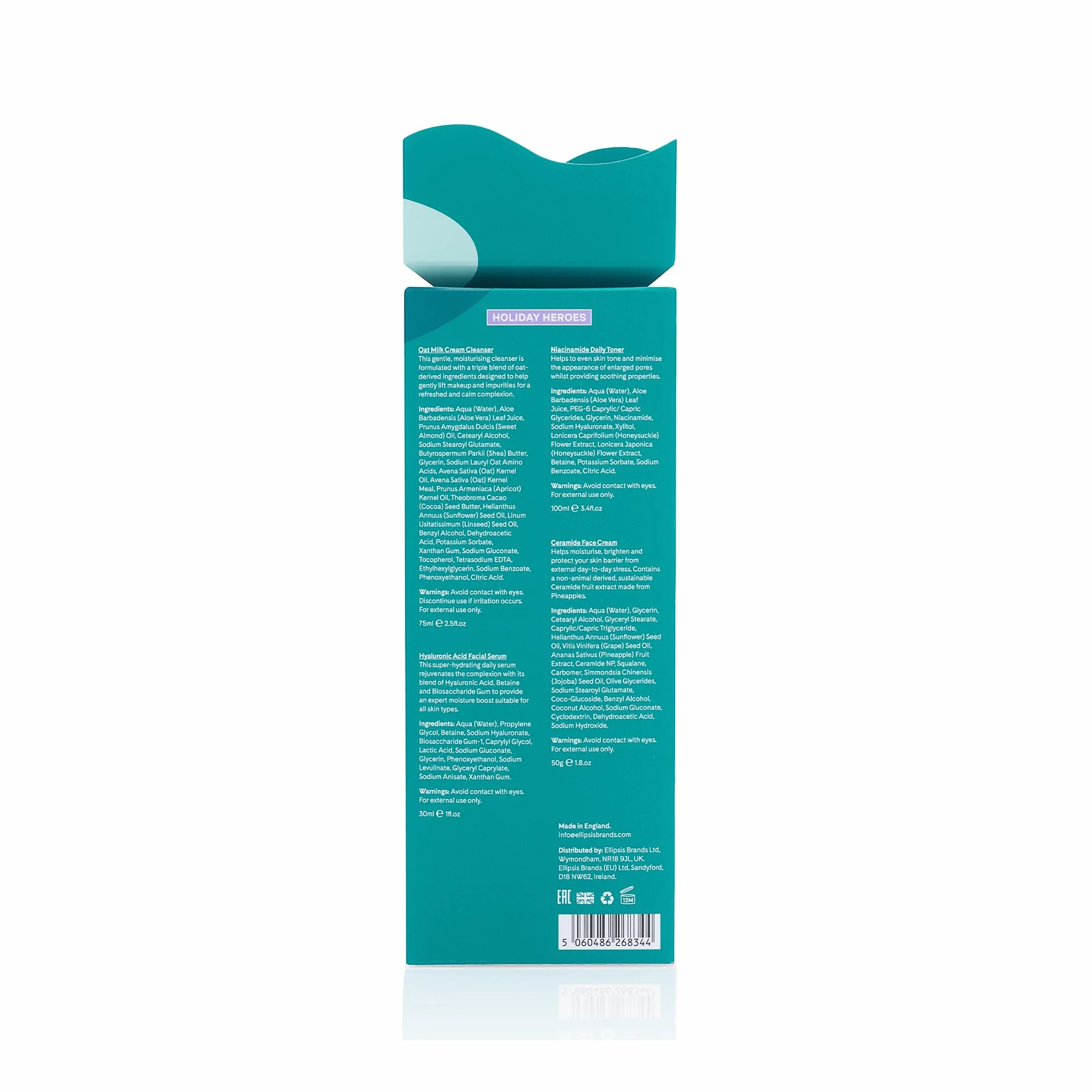 Zestaw prezentowy Q+A Holiday Heroes – 4-etapowy program z Oat Milk Cleanser, Niacinamide Toner, Hyaluronic Acid Serum, Ceramide Face Cream – Wegański, Nietestowany na zwierzętach