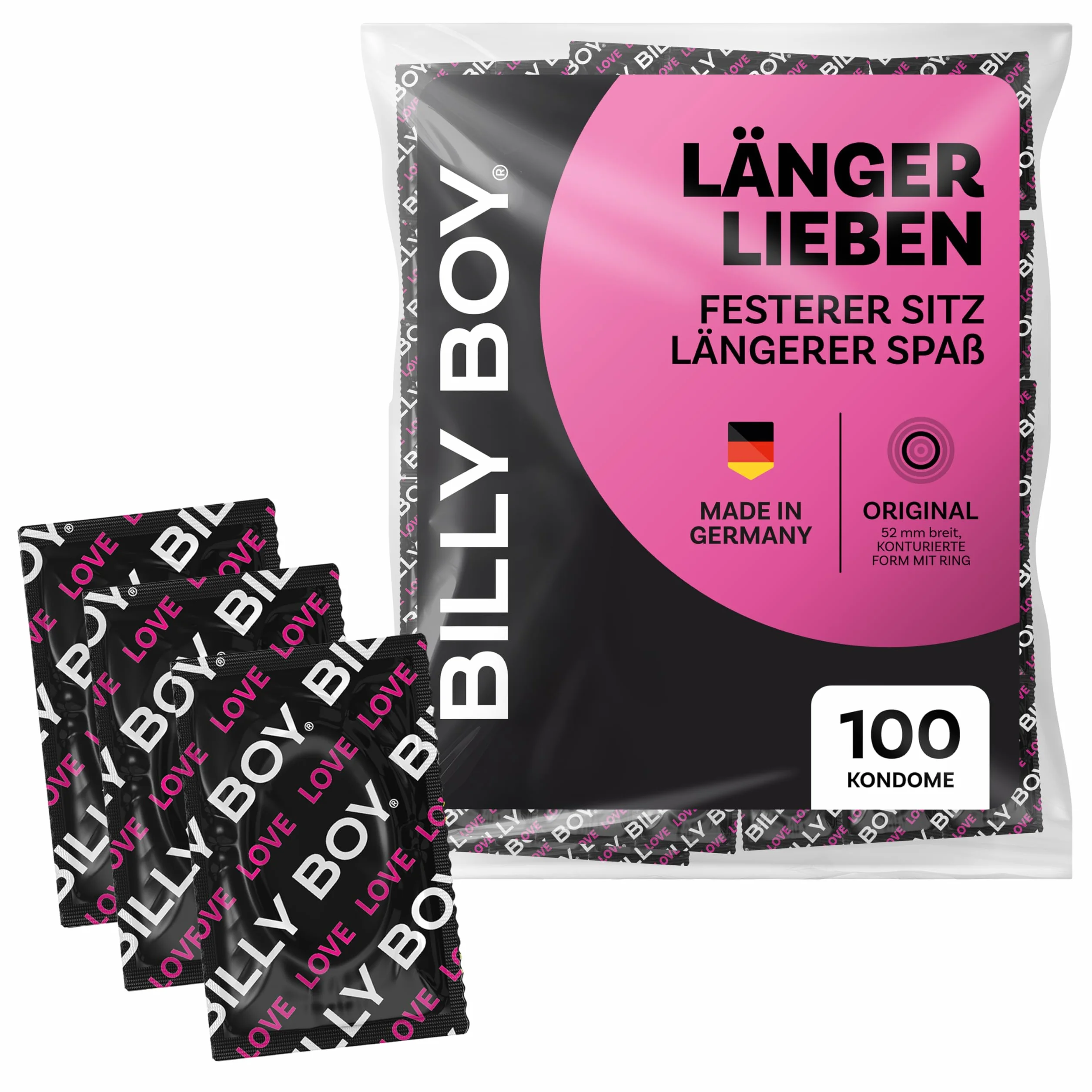 Prezerwatywy BILLY BOY Länger Lieben 100 szt., 52 mm – prezerwatywy zapewniające dłuższe i bardziej intensywne doznania (1 נ100 szt.)