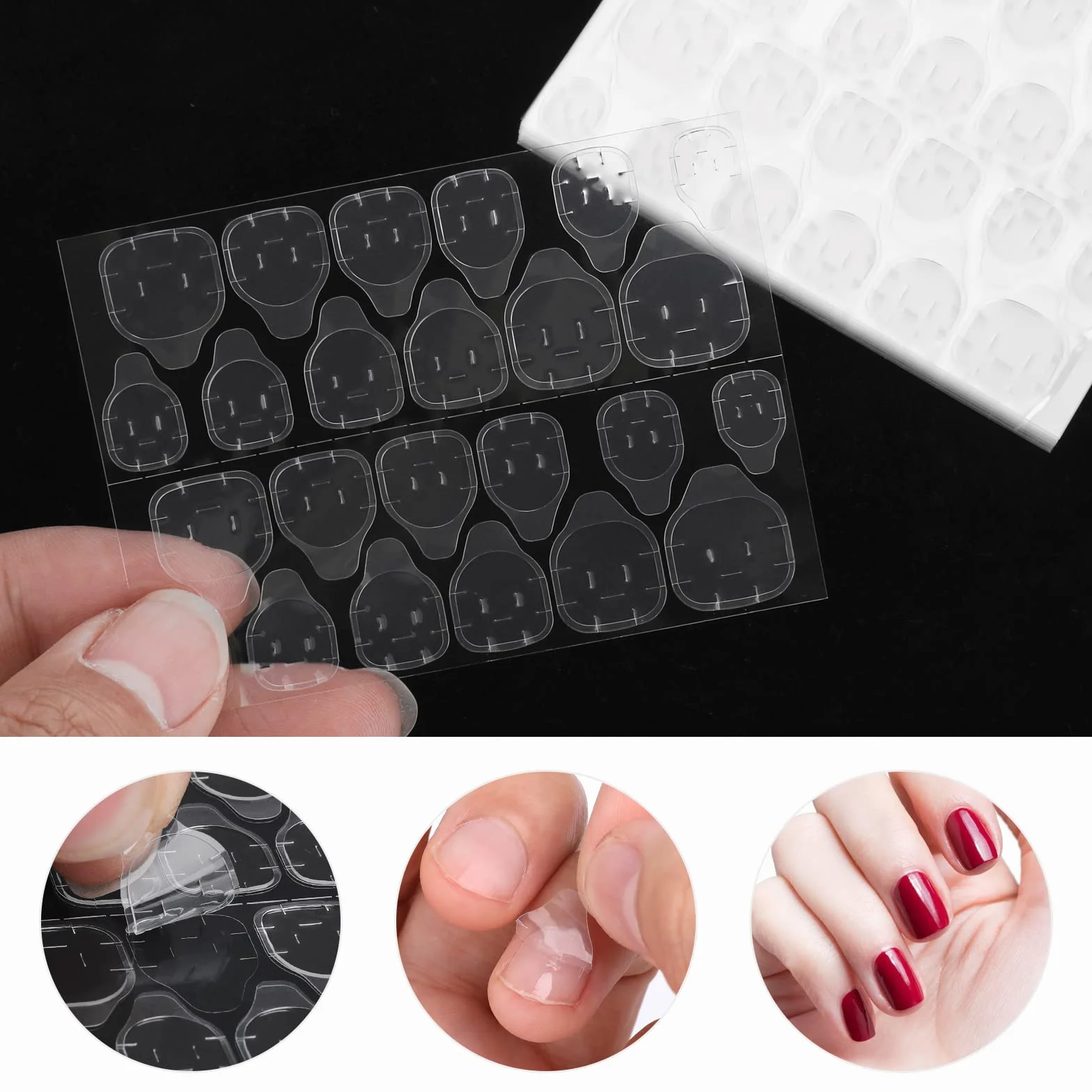 TIESOME Plastry samoprzylepne do paznokci, 30 arkuszy, 720 sztuk, naklejki samoprzylepne do paznokci, dwustronne, przezroczyste, chroniące, do studia paznokci, naklejki dla kobiet, zdobienie paznokci
