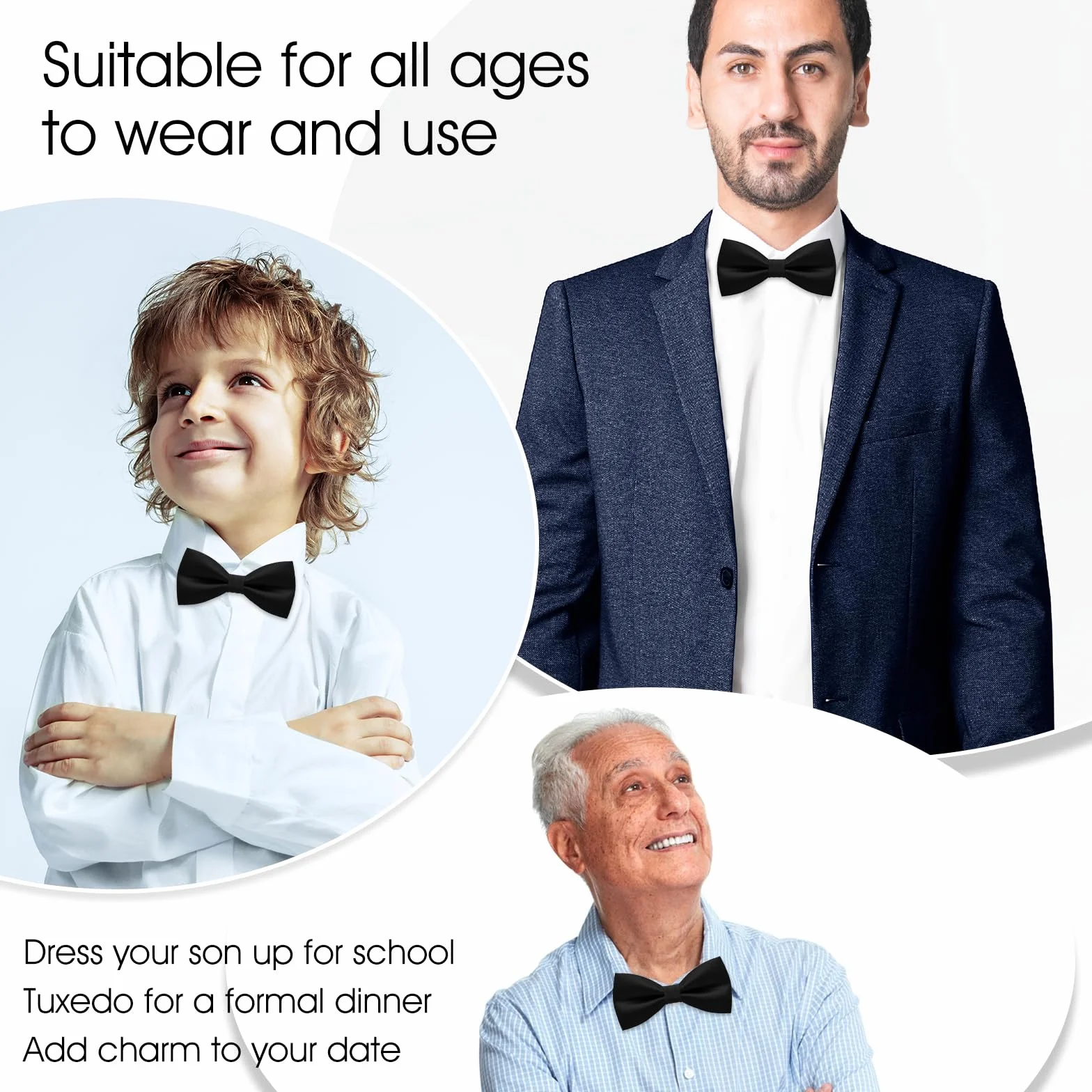 Muszka w stylu Pre Tie klasyczna męska muszka na formalne przyjęcia weselne, solidna muszka do smokingu w stylu vintage, dla dorosłych i dzieci