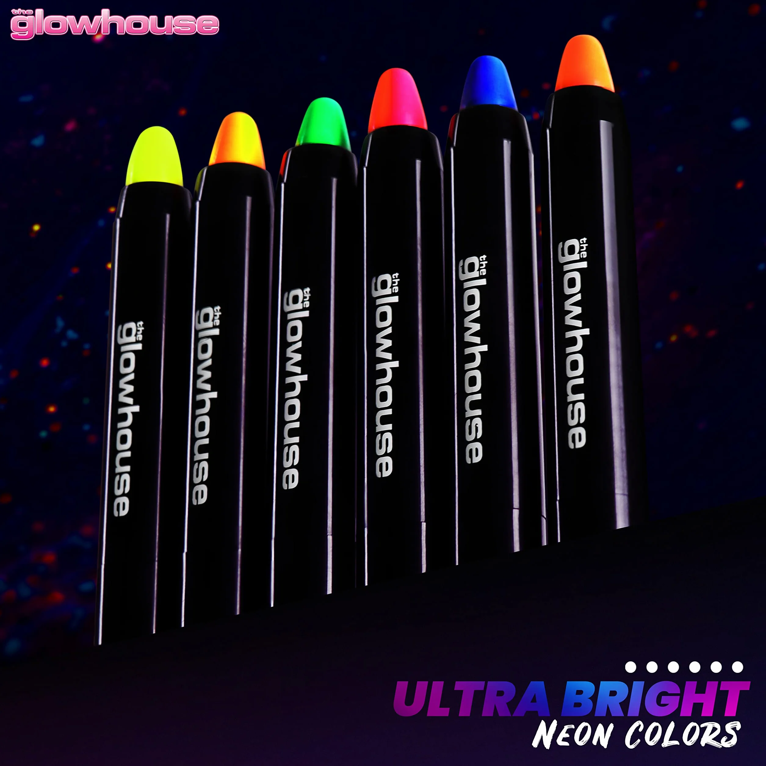The Glowhouse UV Neonowa farba do twarzy i lakier w sztyfcie (zestaw 6 szt.) Fluorescencyjny, najjaśniejszy blask w promieniach UV!