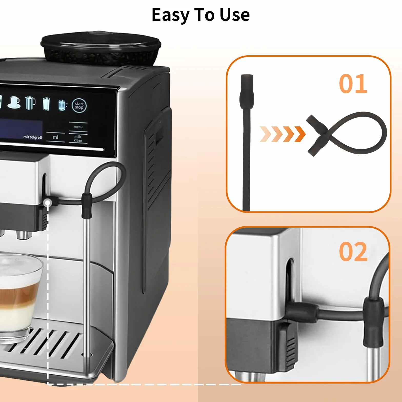 Coffee Machine Milk Pants spodnie do mleka, czarne, wytrzymałe, rurki ze stali nierdzewnej i silikonowe spodnie ze szczotką, rurką do mleka i szczotką do czyszczenia, zestaw do ekspresów do