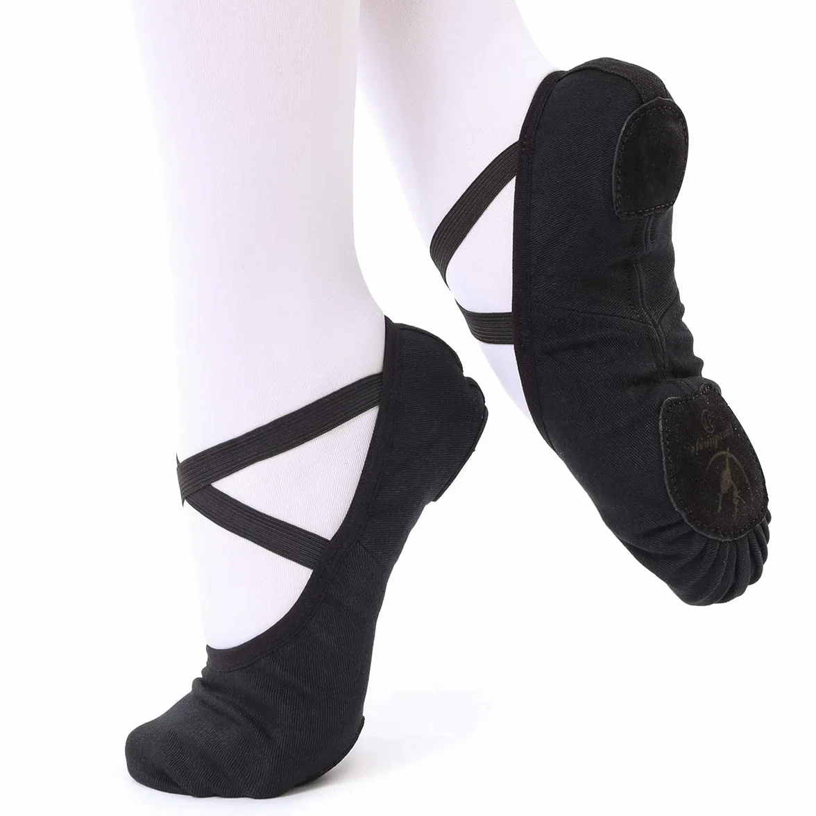 Buty baletowe dla dziewczynki, buty do tańca, elastyczne płótno, podzielona skórzana podeszwa, dla małych dzieci, kobiet, dorosłych (proszę wybrać jeden numer większy), czarny - czarny - 30 EU