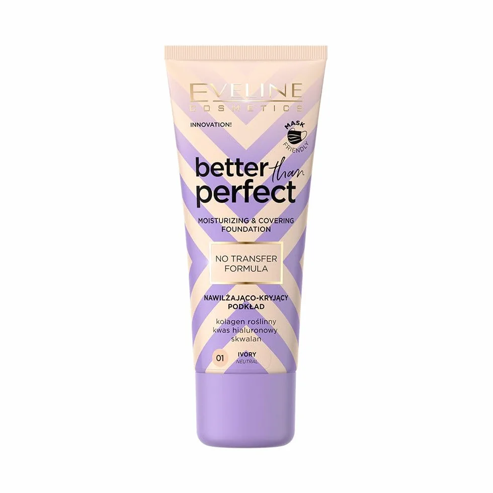 Eveline Cosmetics Better Than Perfect Foundation – lekki, nawilżający i promiennie wykończony kwasem hialuronowym i kolagenem roślinnym, utrzymuje się przez 12 godzin, wegański