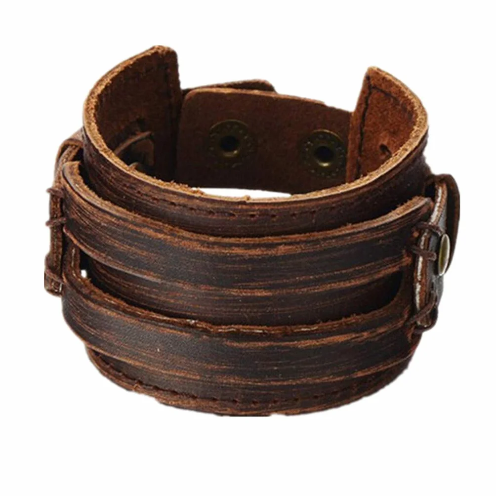 MULBA brązowy skórzany pasek męski, skórzany pasek bransoleta ręcznie robiona biżuteria Sl2256, jeden rozmiar, skóra, bez kamienia, One Size, Skóra, sans_pierre